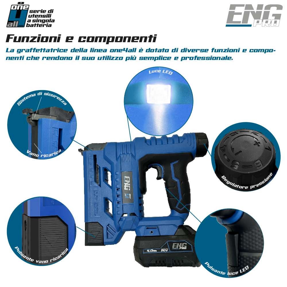 Graffettatrice e Sparachiodi professionale a batteria ONE4ALL 20V - Corpo macchina - 5