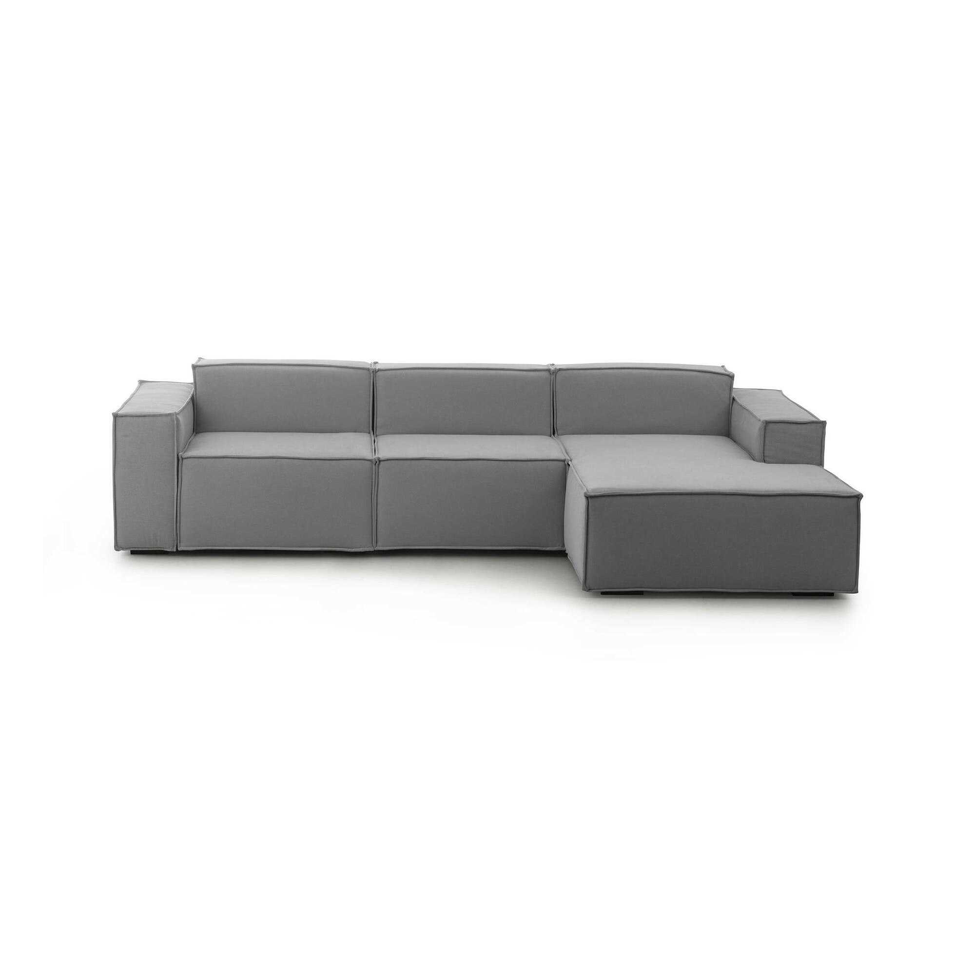 Sofá fijo con península giovanna, sofá modular con península derecha, sofá moderno de tela, 100% made in italy, 300x170h70 cm, gris