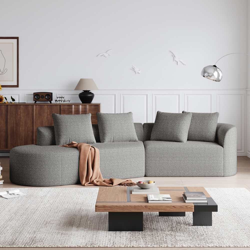 Nowoczesna narożna sofa Chenille, 4-osobowa, bardzo duża i głęboka, luksusowy komfort z 4 dekoracyjnymi poduszkami