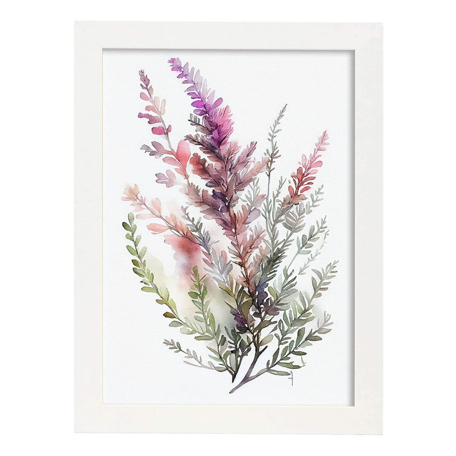 Nacnic poster de brezo estilo nórdico ilustraciones de botánica con flores y plantas en acuarela diseño moderno y modelo 1 a3 con marco blancos