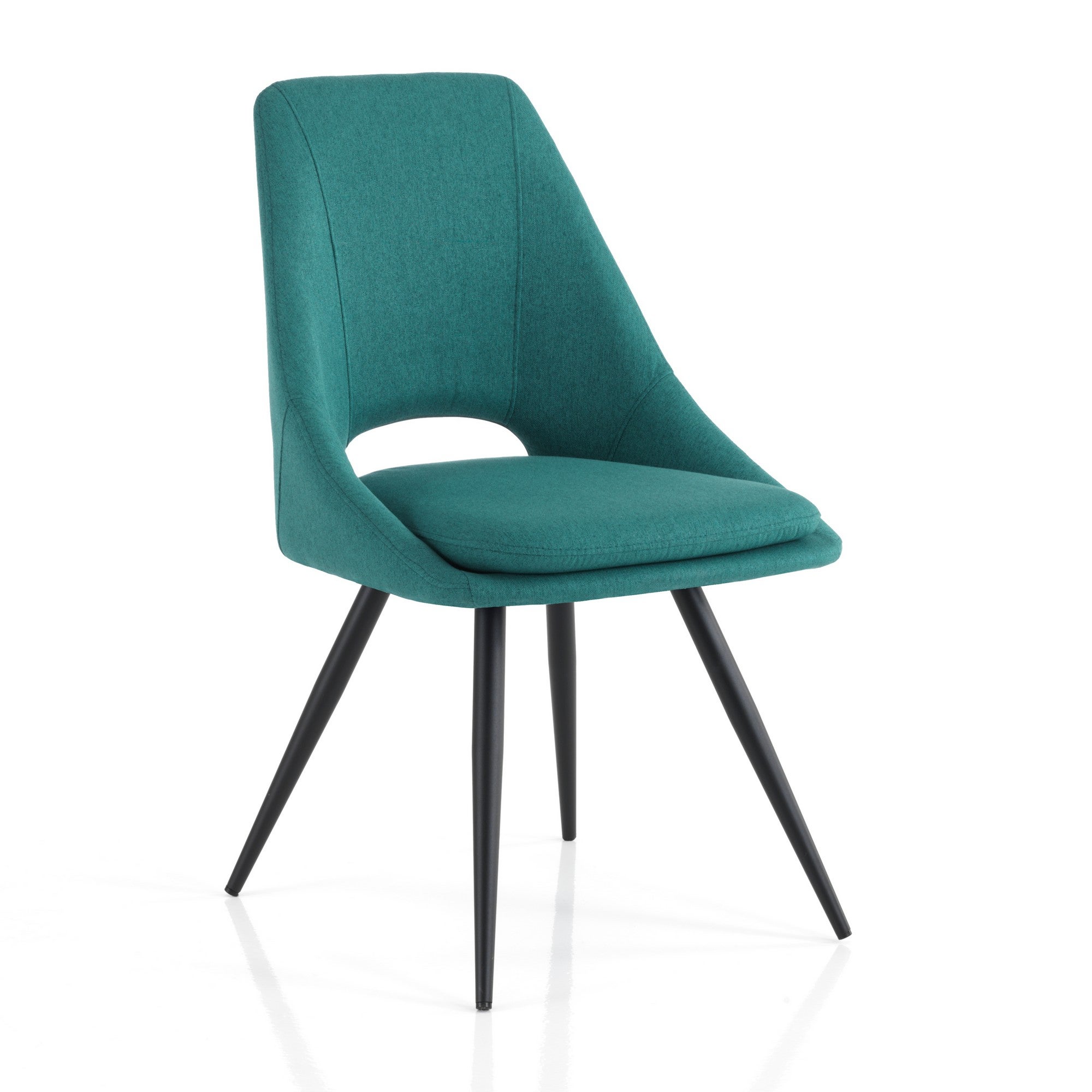 Zestaw 2 krzeseł BETTA BLUE – niebieska tkanina, czarny metal, zdejmowana poduszka