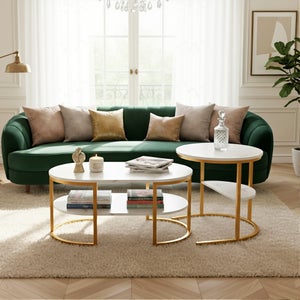 Giantex Table basse en marbre blanc - Table centrale moderne à 2 Giantex Table basse en marbre blanc - Table centrale moderne à 2