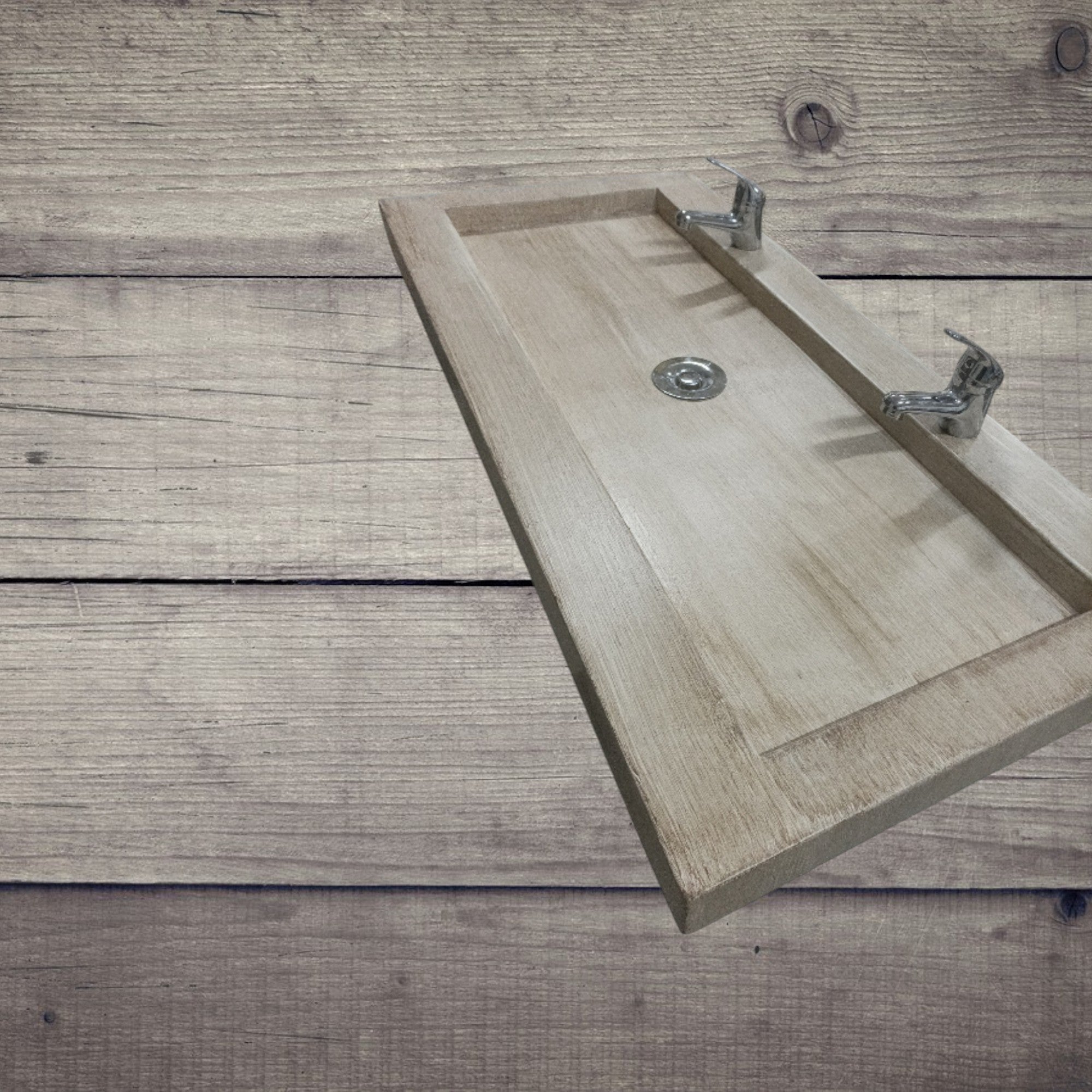 Plan vasque double en béton fibré cimenté effet bois flottant 120x47x7 , fabriqué artisanalement en France par Gakeal - 2