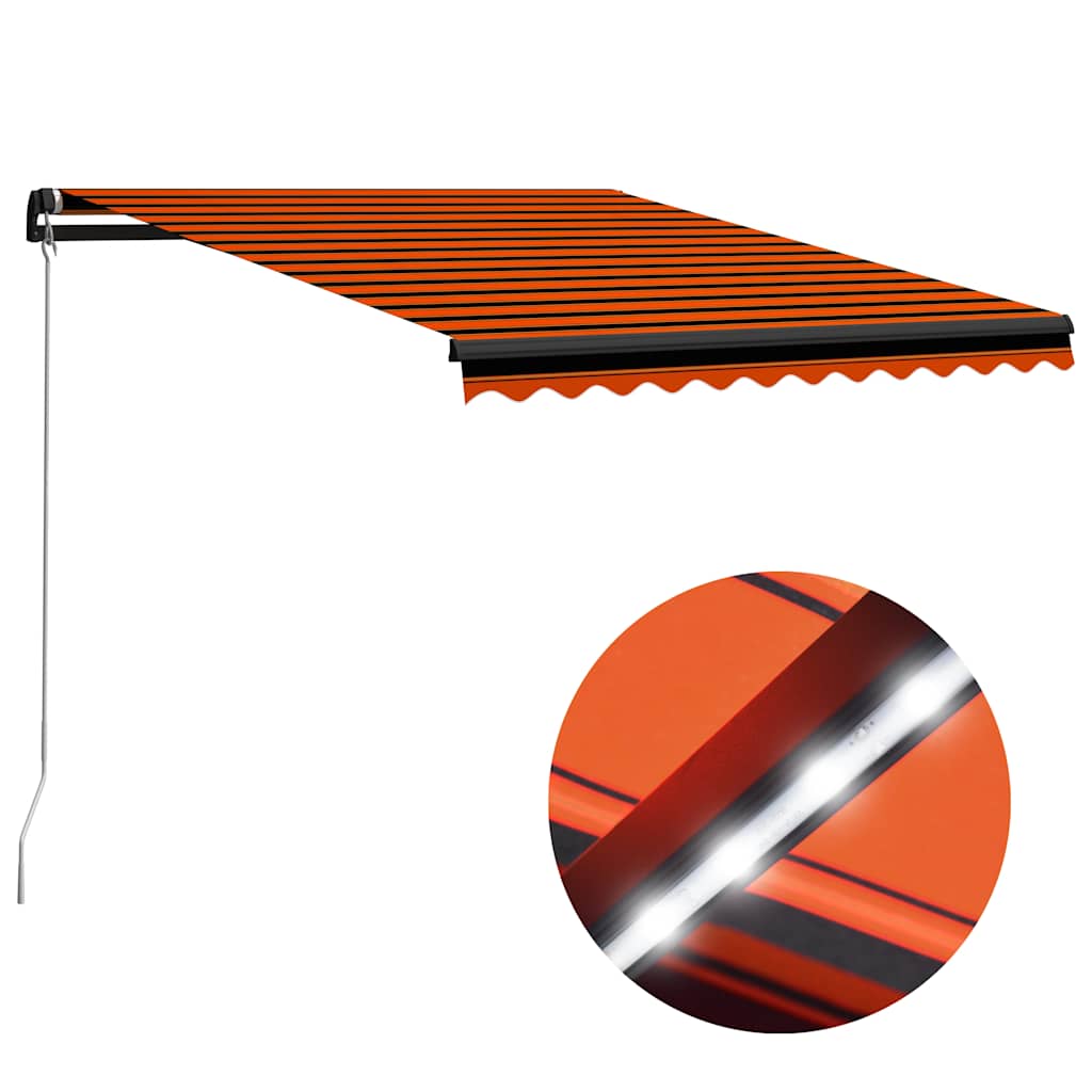 Ręcznie zwijana markiza z LED 350x250 cm, pomarańczowo-brązowa vidaXL