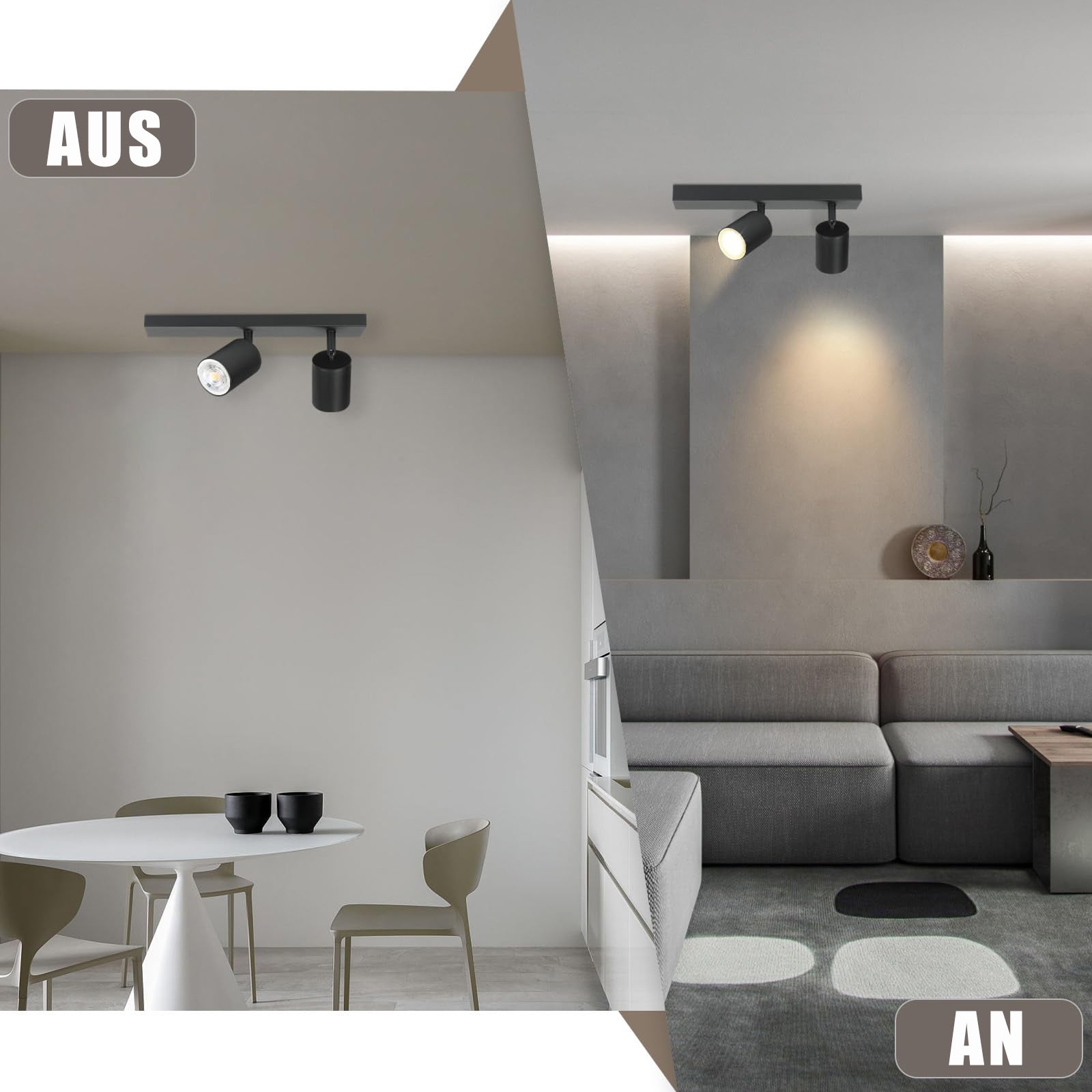 NETTLIFE 2 Focos Max.25w GU10 Lámpara de Techo LED Negra Lámpara de Moderna Lámpara de Pared Industrial Giratoria de 350 ° para Dormitorio - 2