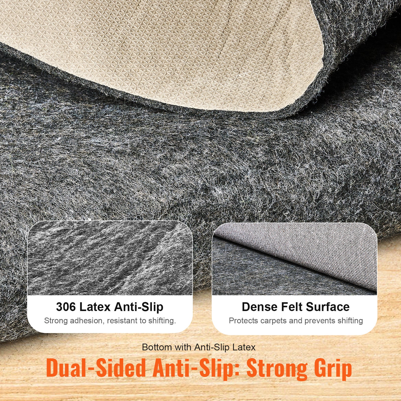 Tapis antidérapant,VEVOR 25 x 94,5 pouces,protecteur de tapis en caoutchouc,0,24 pouce d'épaisseur Tapis antidérapant en feutre double face,1-2㎡ - 3