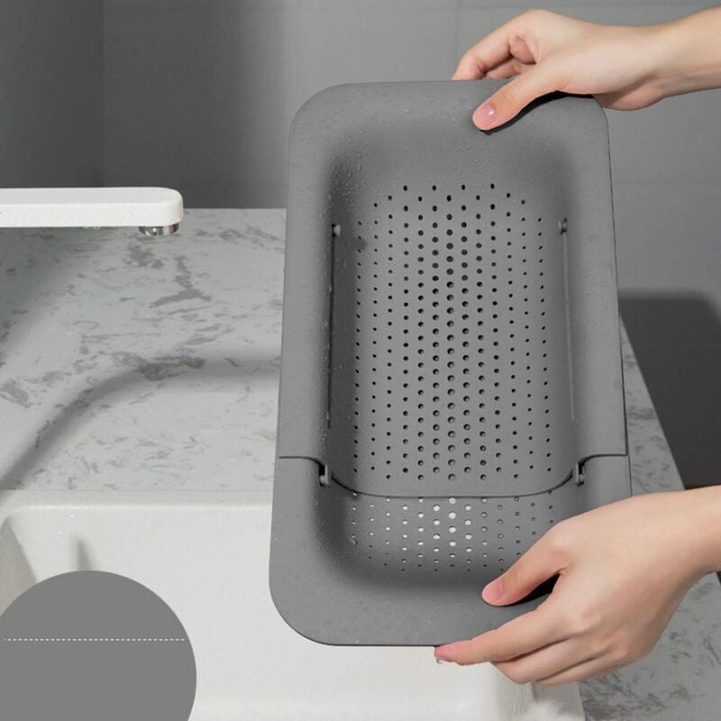 Wysuwana tacka do zlewu - Regulowany ociekacz kuchenny - Ociekacz na makaron do zlewu (szary)