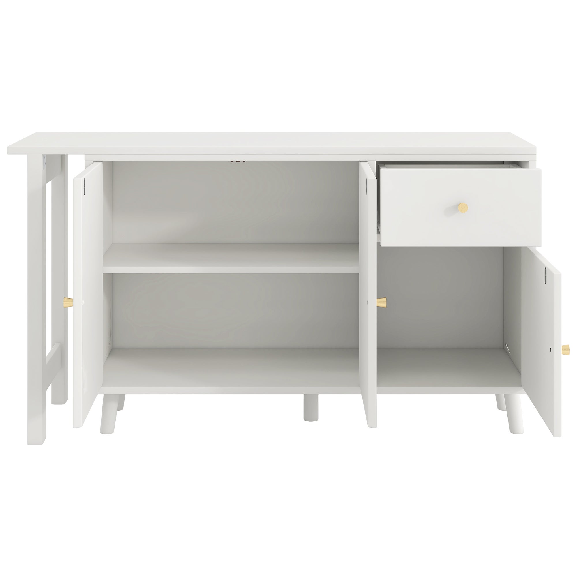 Bureau d'angle pivotant avec 3 portes et 1 tiroir, coiffeuse - 120 x 40 x 74.5 cm - Panneau de particules - Blanc - 6