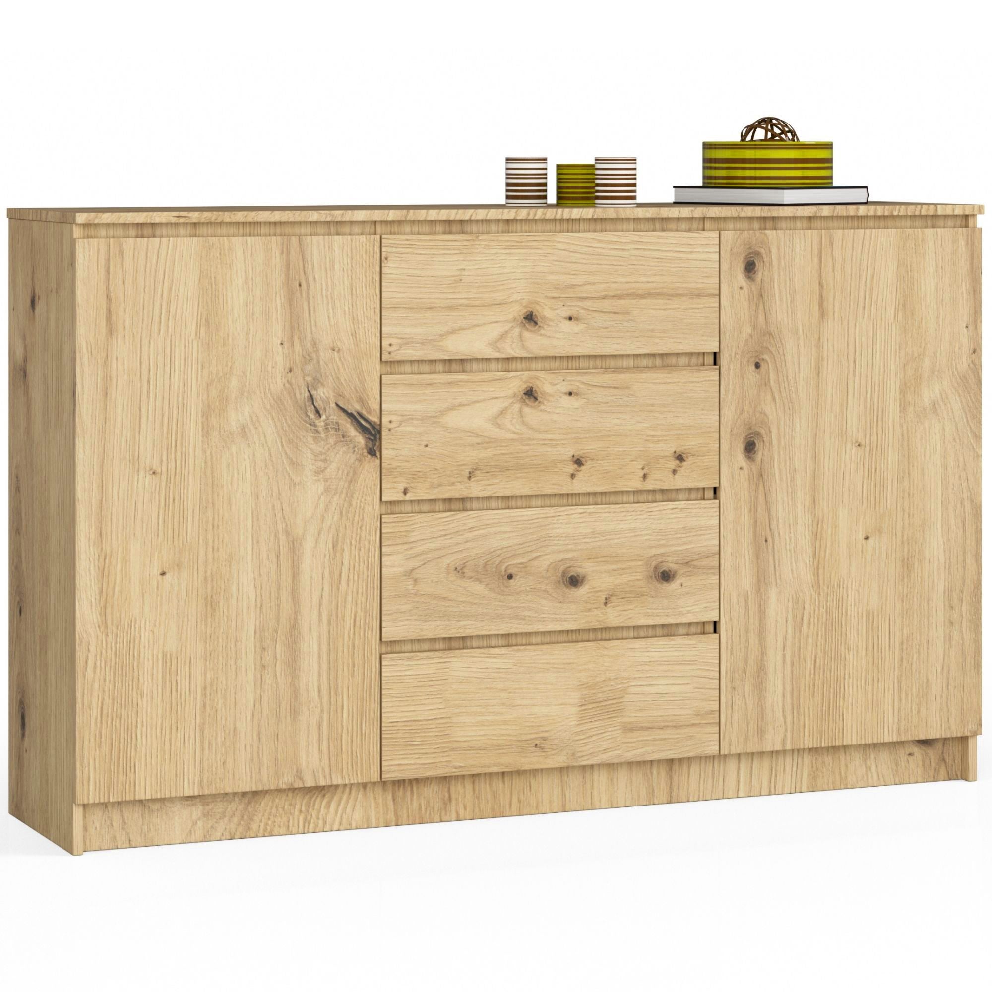 Komoda AKORD K160 Dąb Artisan 160 cm 2 drzwi 4 szuflady kolor Dąb Artisan mat 4 półki 160x40x99 cm
