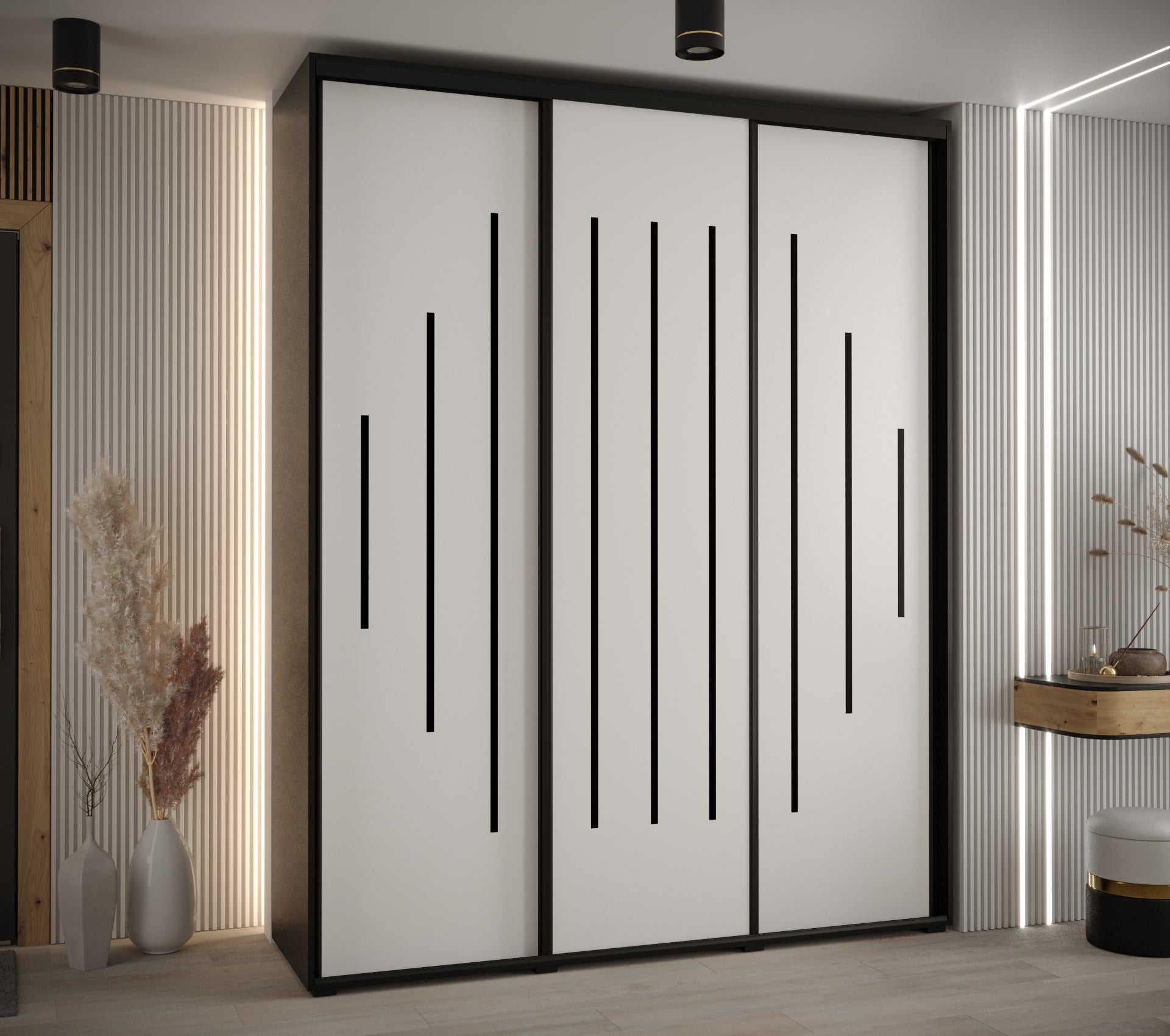 Szafa przesuwna wysoka Davos 12 200 x 45 x 235,2 cm czarny + biały + u. czarny - Abiks Meble - 2