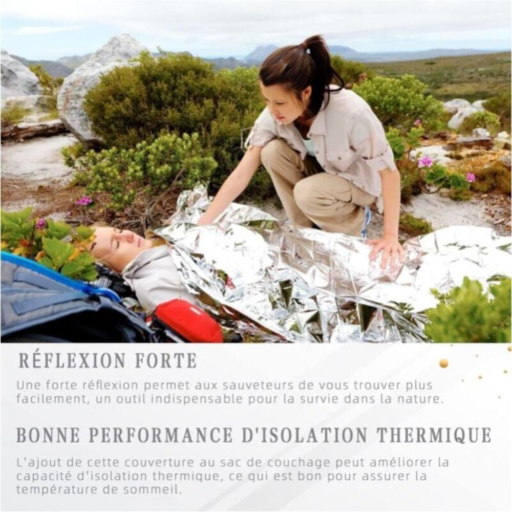 Lot de 4 couvertures de survie, couvertures d'urgence, dimensions 210 x 160 cm, réutilisables, pour une protection contre le froid et la chaleur. - 2