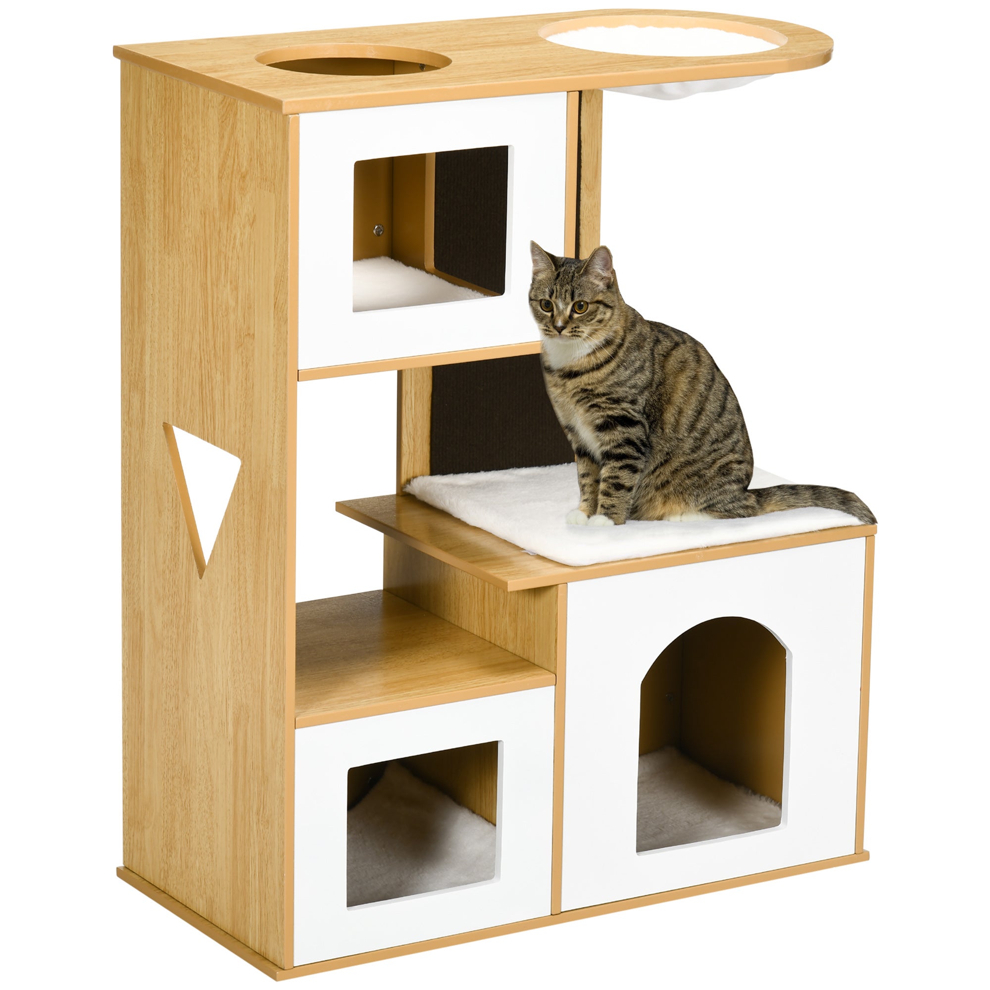 Arbre à Chat PawHut 102 Cm Avec Niche, Plateforme Et Griffoir - Design Blanc, Coussin Lavable, Stable Pour Chats Jusqu'à 6 Kg - 2