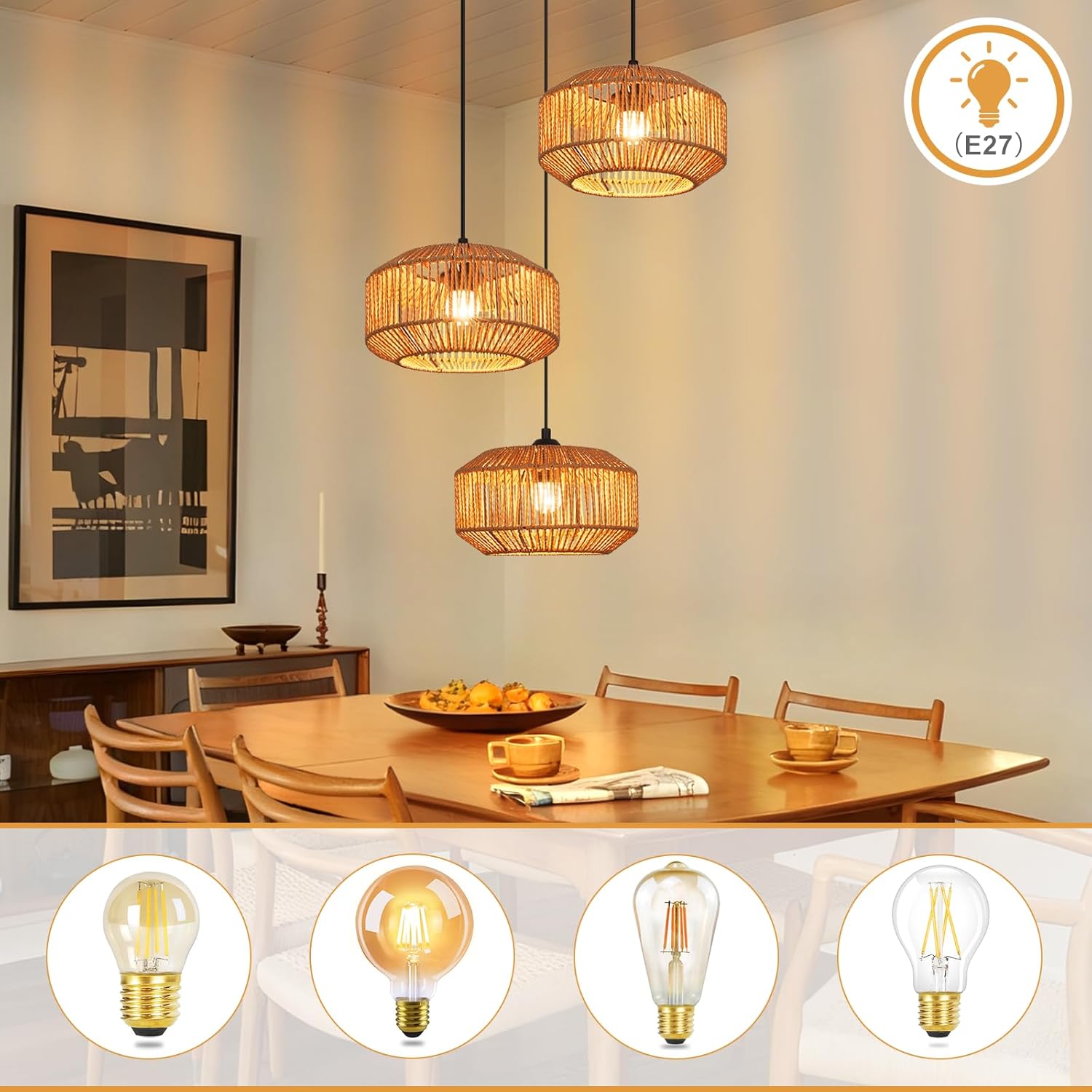ZMH Suspension Vintage 3 Flamme E27 (ampoule Non Incluse) - 5