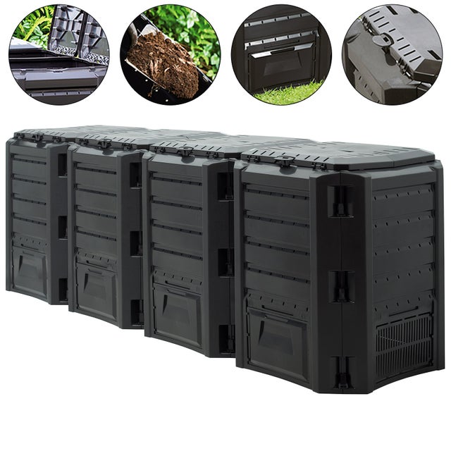 Compostiera da giardino nera 1600l 198x72x83cm