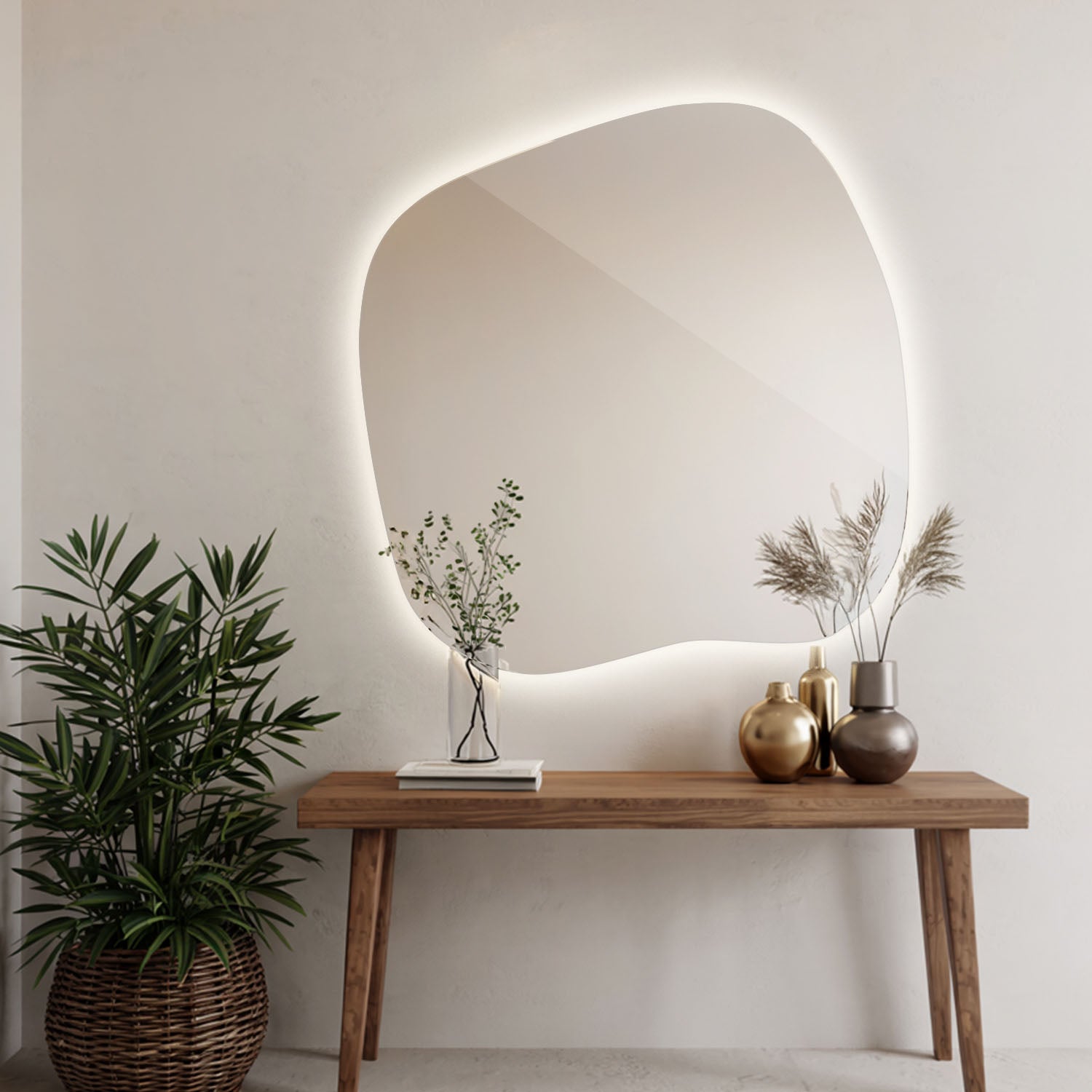 Unikalne Nieregularne Lustro Ścienne Organiczne Lampy LED Dekoracyjne - neutralna barwa - 67,6x67 cm - TULUP - 7