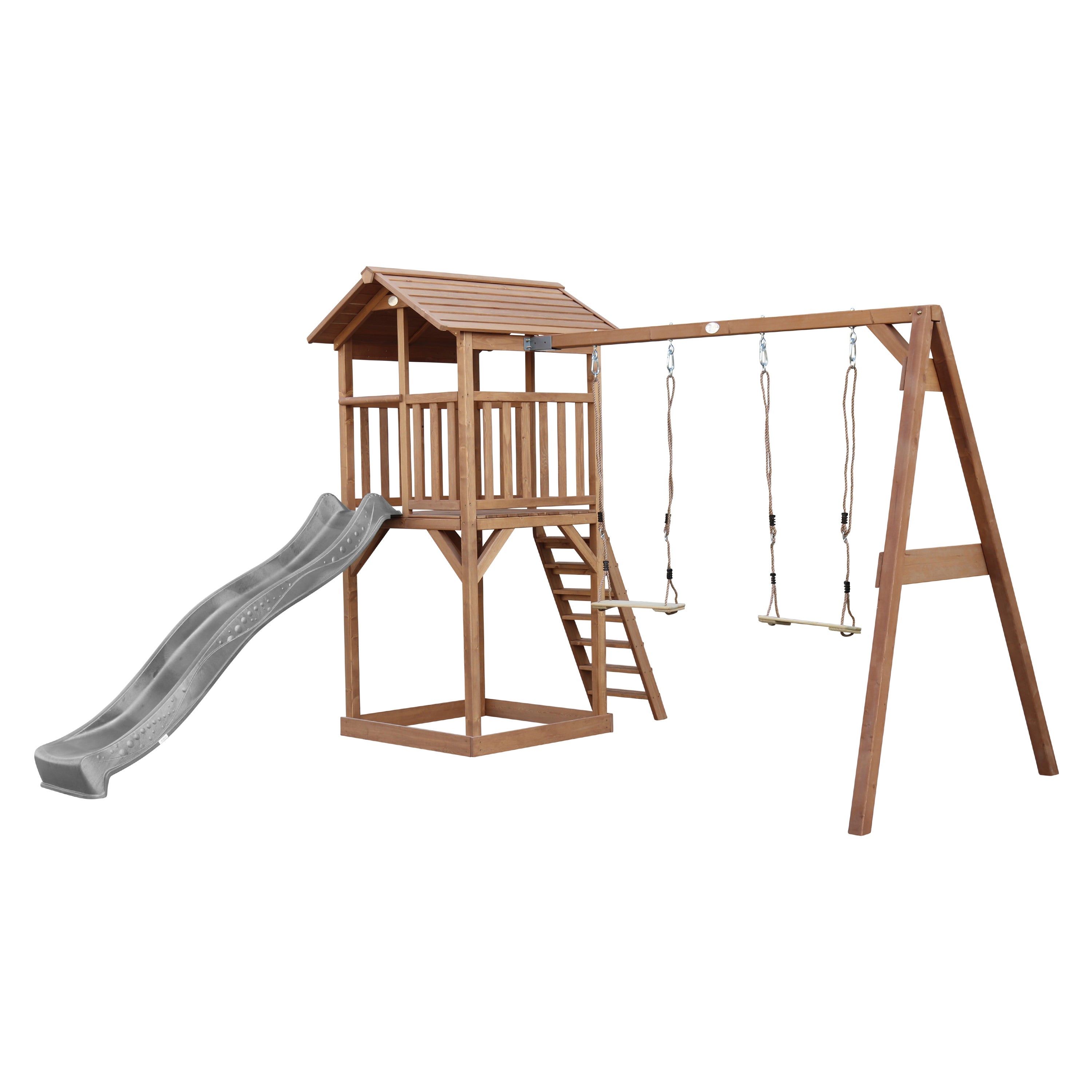 AXI Beach Tower Aire de Jeux avec Toboggan en Gris, 2 Balançoires & Bac à Sable | Grande Maison enfant extérieur en marron | Cabane de Jeu en Bois FSC - 2