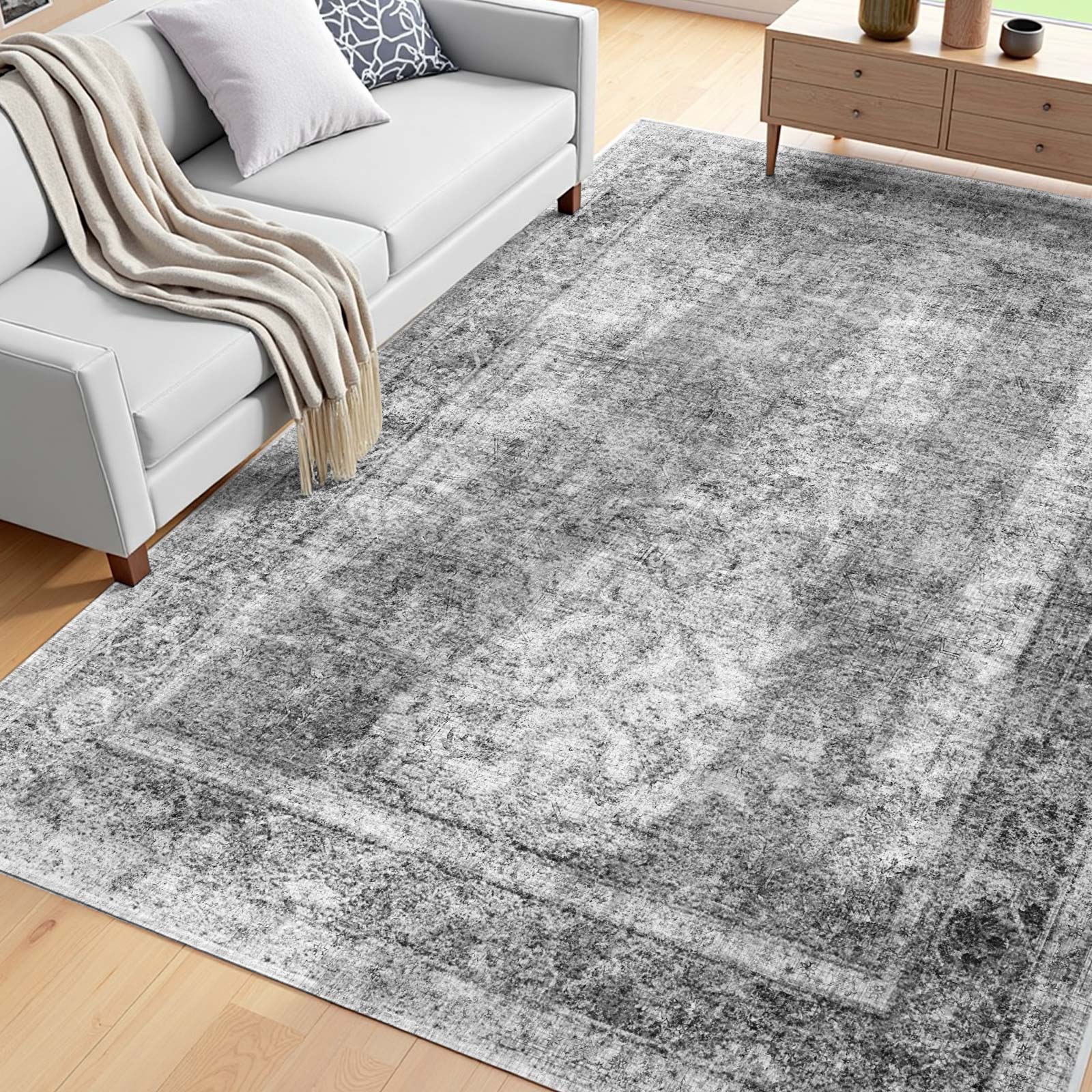 Dywan do salonu 1829x2743mm Dywan antypoślizgowy z krótkim włosiem Bohemian Grey VEVOR