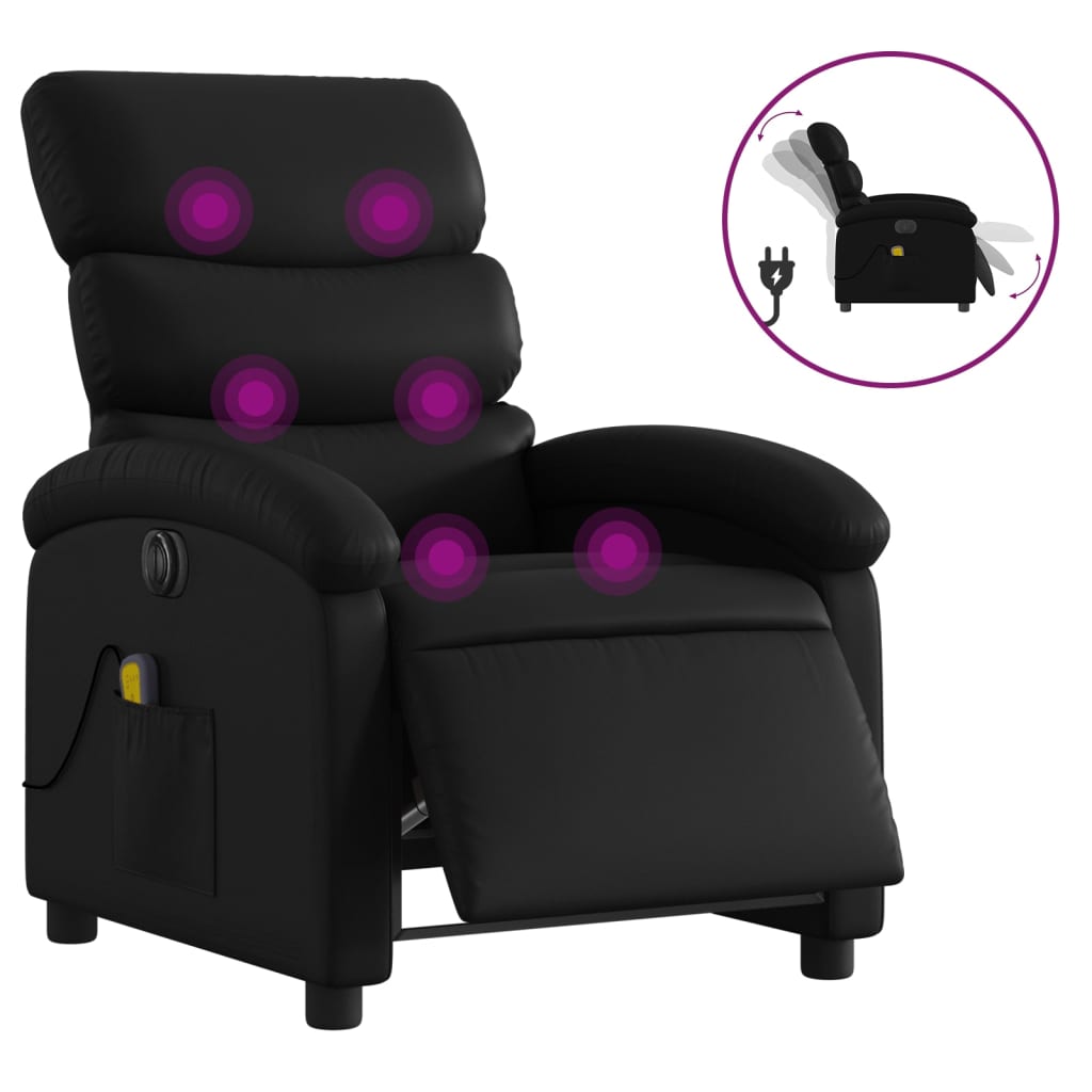 Sillón de masaje reclinable eléctrico | sillón de relax | silla de relax cuero sintético negro cfw272208