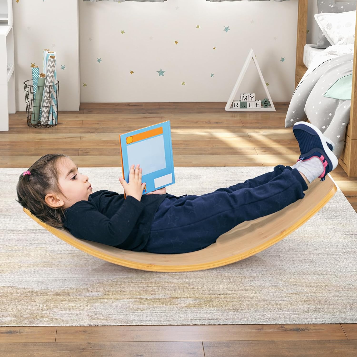 Planche Equilibre Montessori Enfants, Arche d'équilibre Enfant Bambou, Charge 150 kg, Cheval à Bascul 90x30x16,5CM - 9