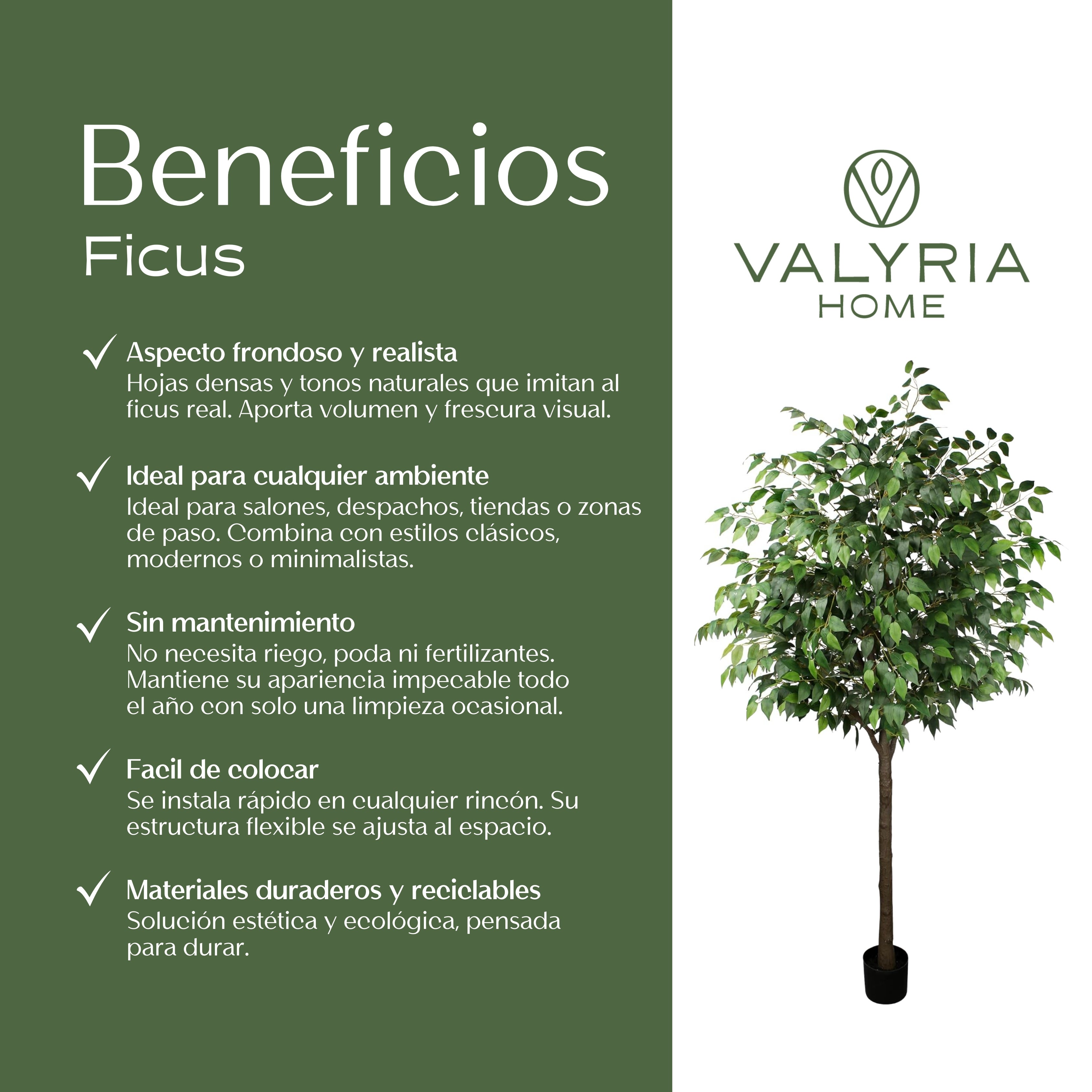 Planta Artificial Ficus 105 cm – Árbol Decorativo Realista sin Mantenimiento – VALYRIA HOME - 6
