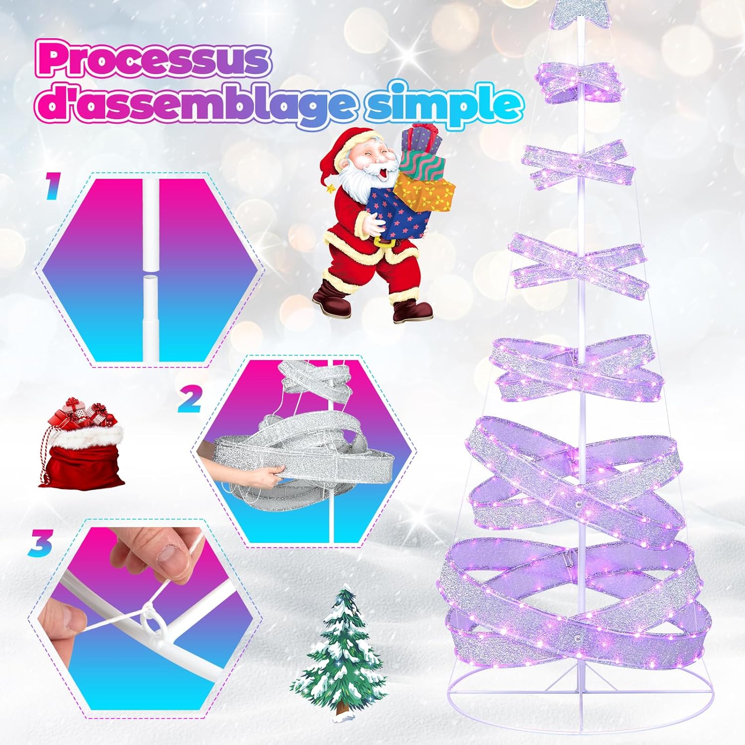 Albero di Natale a Spirale 210 cm, Albero di Natale con 341 luci a LED, Albero di Natale Artificiale a Cambiamento di Colore Pieghevole, per F - 4