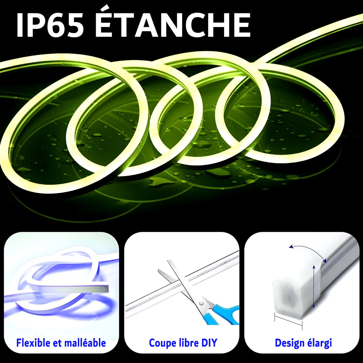 Kit de Néon flexible LED RGB 5m, DC 12V, bande lumineuse LED flexible pour intérieur et extérieur, APP/Télécommande, Plusieurs modes, IP65 étanche - 4