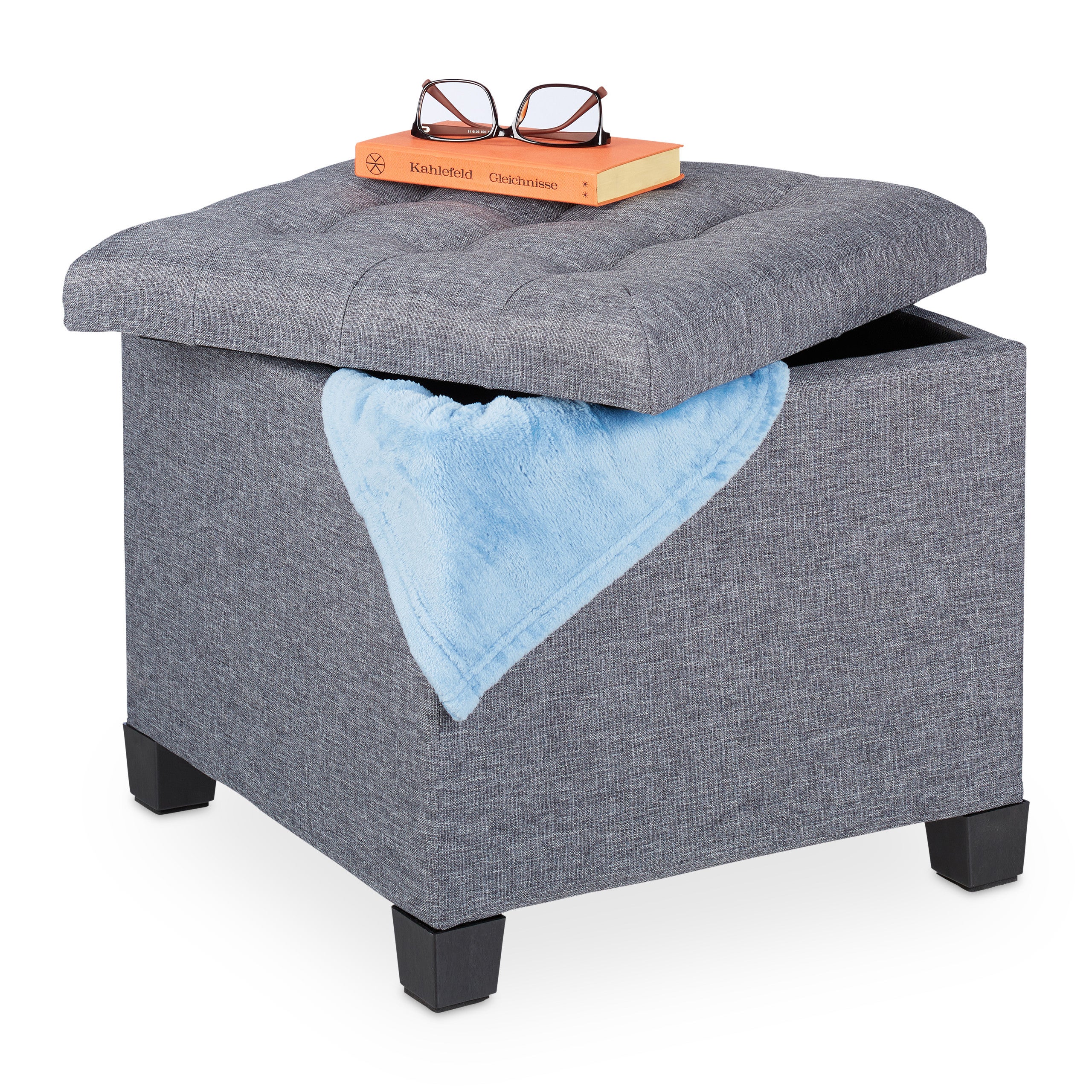 Relaxdays Pouf Contenitore Quadrato, Sgabello Poggiapiedi Imbottito ...