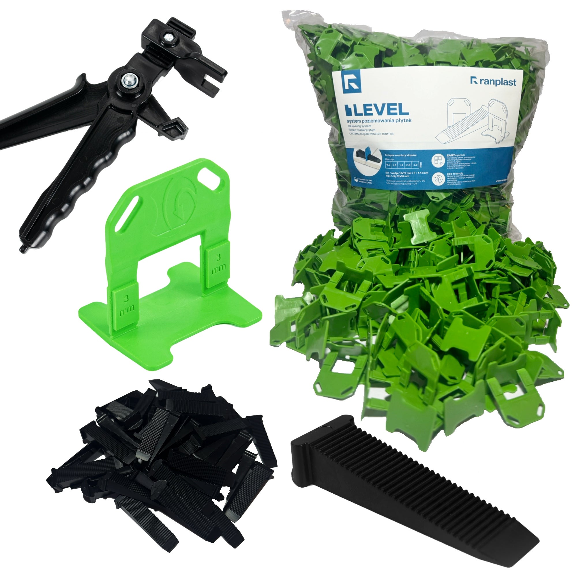 System Poziomowania Płytek klipsy kliny 3mm 500 + 100 ZACISKACZ RANPLAST