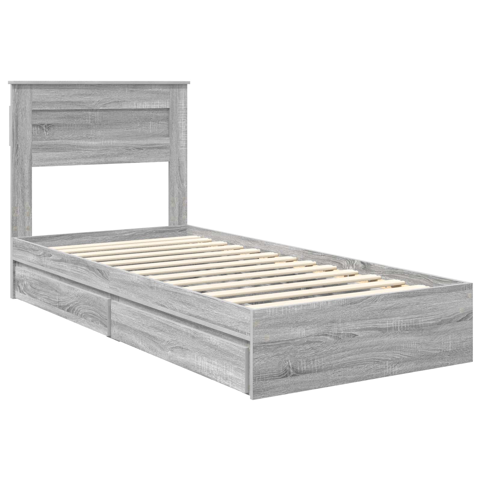 Lit avec rangement, panneau de bois, gris, pour la chambre, 75 × 190 cm - 4