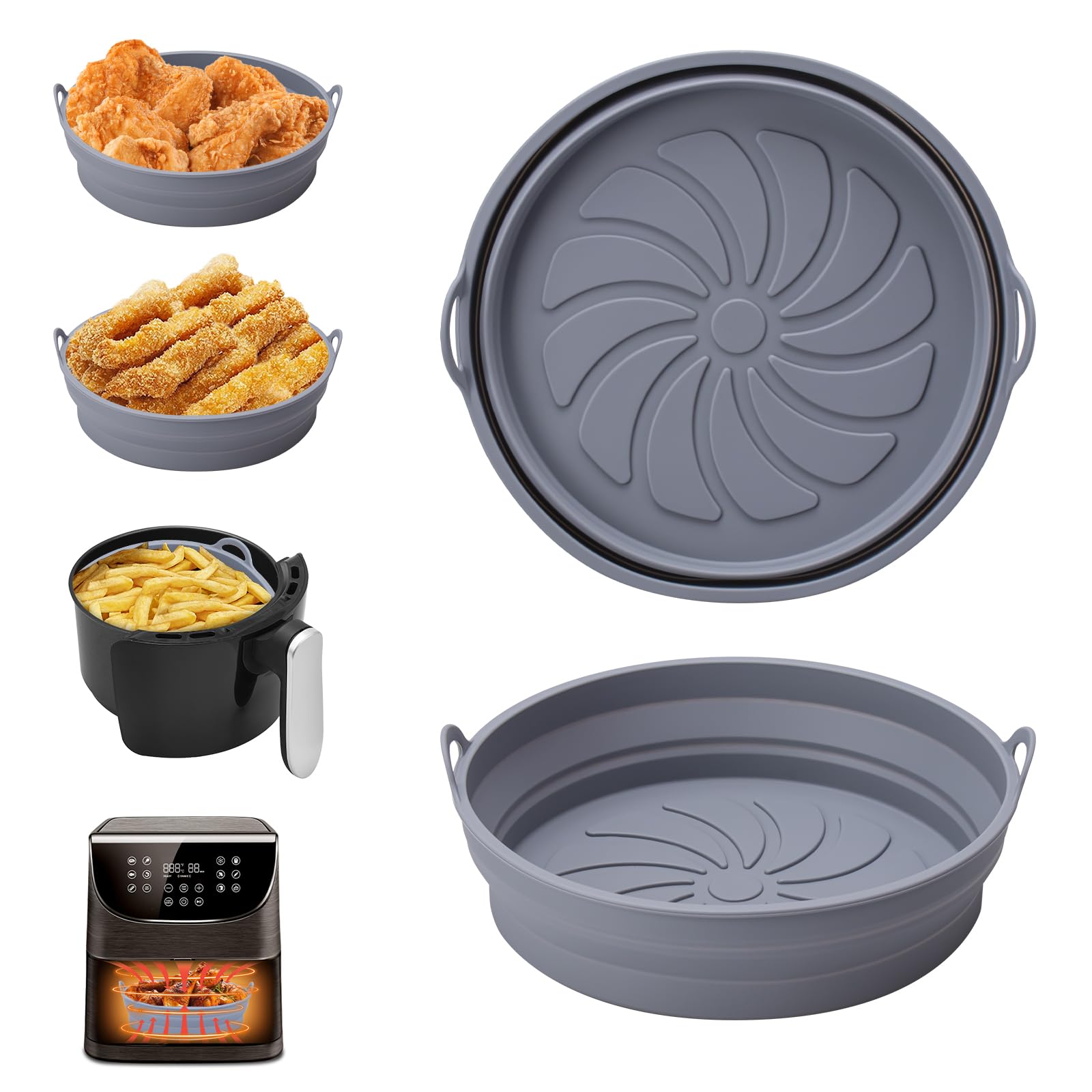 Rivestimenti In Silicone Per Friggitrice Ad Aria Philips Airfryer Doppio Cestello Serie 3000 (6L+3L) - Fodere Riutilizzabili Antiaderenti, Prive Di BPA, Per NA350/00 - 4