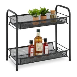 TQVAI Portaspezie A 2 Ripiani In Acciaio Per Cucina E Bagno - Organizer Da Banco 34x18x32.5 Cm, Nero, Multiuso