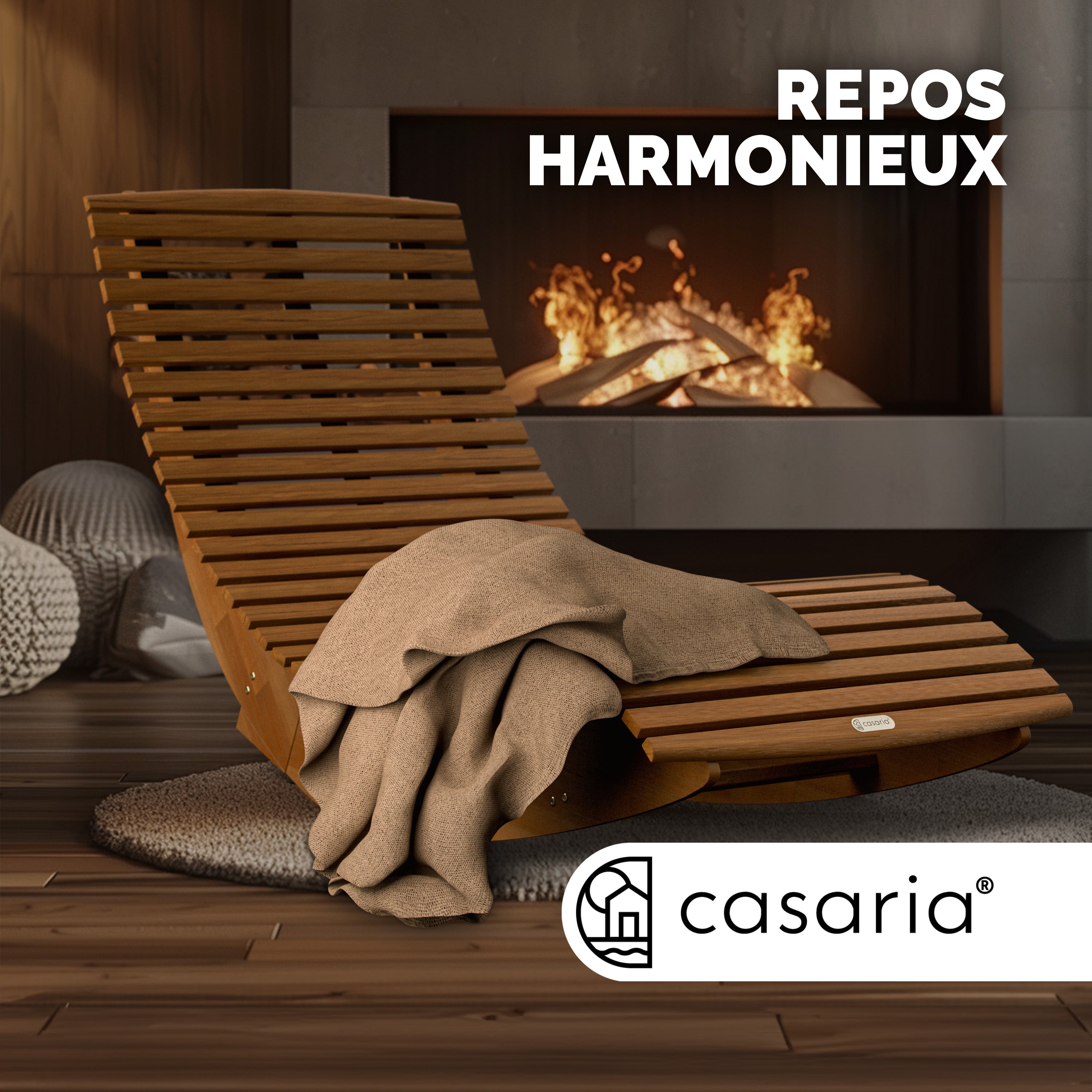 CASARIA® Chaise Longue à Bascule en Bois d'acacia certifié FSC® - Transat Bain de Soleil pour Sauna, Charge 160kg - 8