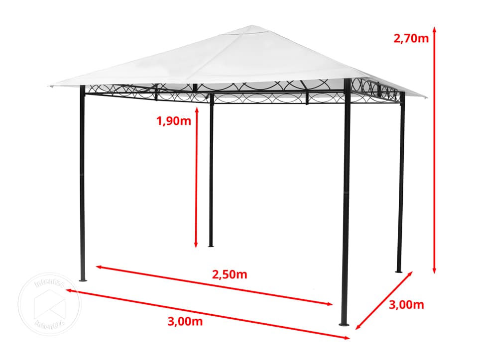 Cenador de jardín 3x3 m con 4 cortinas - lona de techo approx. 180 g/m² champán - 3