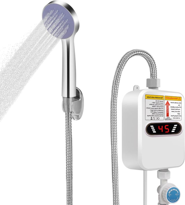 Douche Portable Chauffante, 3500W Water Heaters, Affichage Digital De La TempéRature Par Led, Robinet Avec Thermoplongeur Chauffe Eau