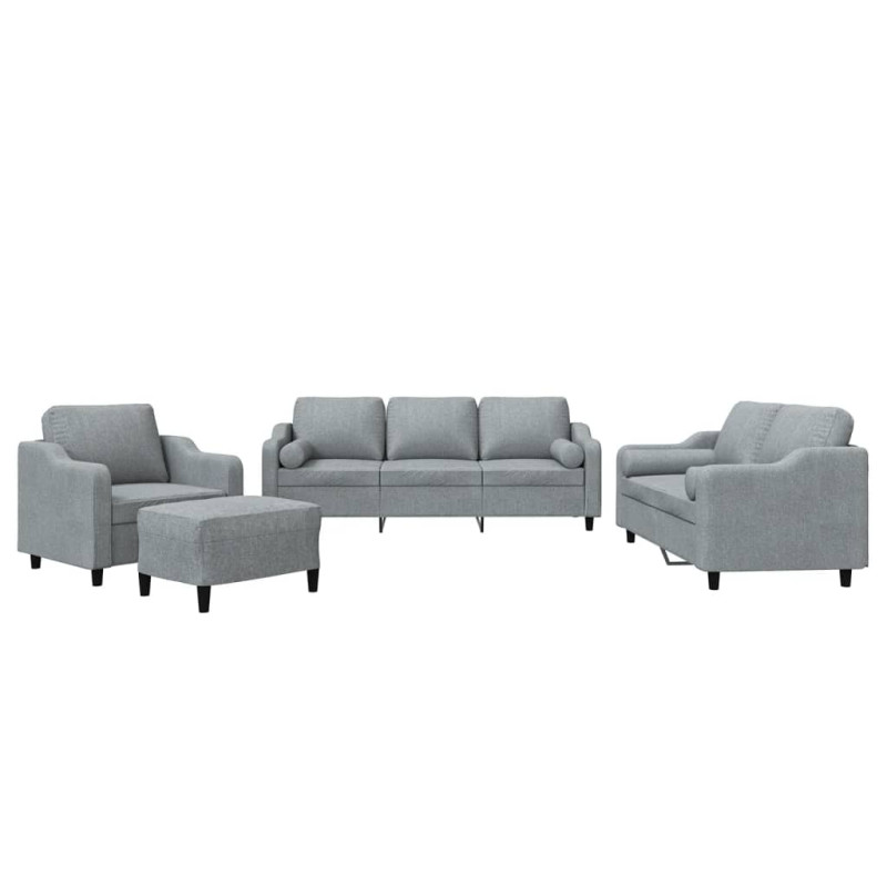 Set Divani 4 pz con Cuscini Grigio Chiaro in Tessuto vidaXL - 2