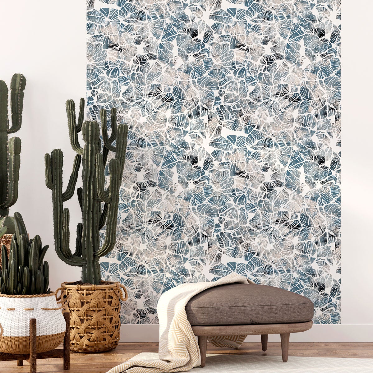 Papier Peint Rasch Poésie - Nuages Et Rayures - Gris/Bleu/Blanc - Rouleau 10,05m X 0,53m