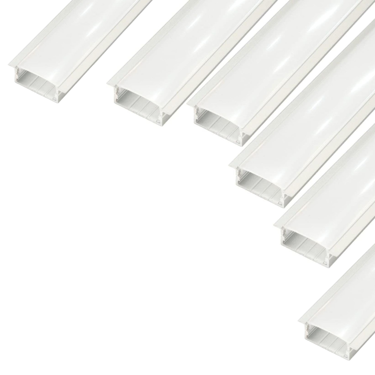 Zestaw x6 białych aluminiowych profili wpuszczanych 1m do taśm LED z półprzezroczystą osłoną 24,5x17,5mm