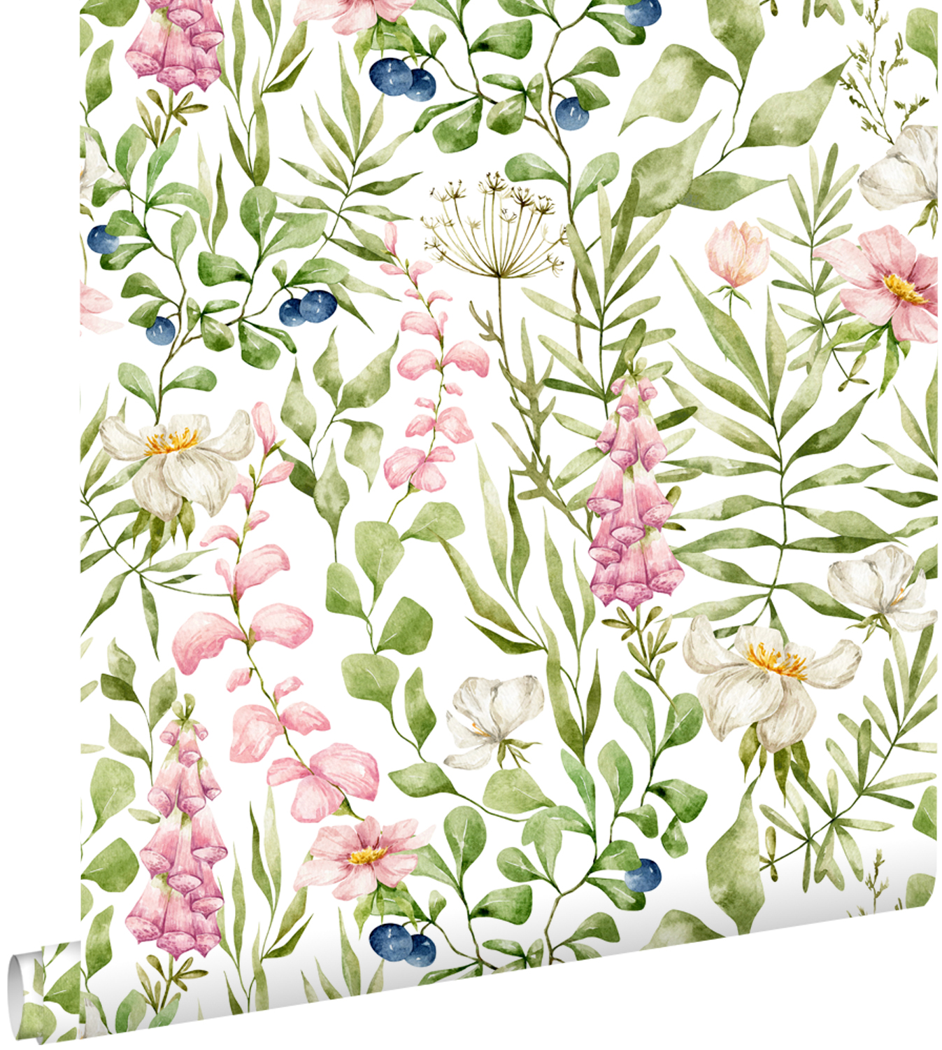Papel pintado flores silvestres multi color sobre blanco - 50 x 900 cm - estahome