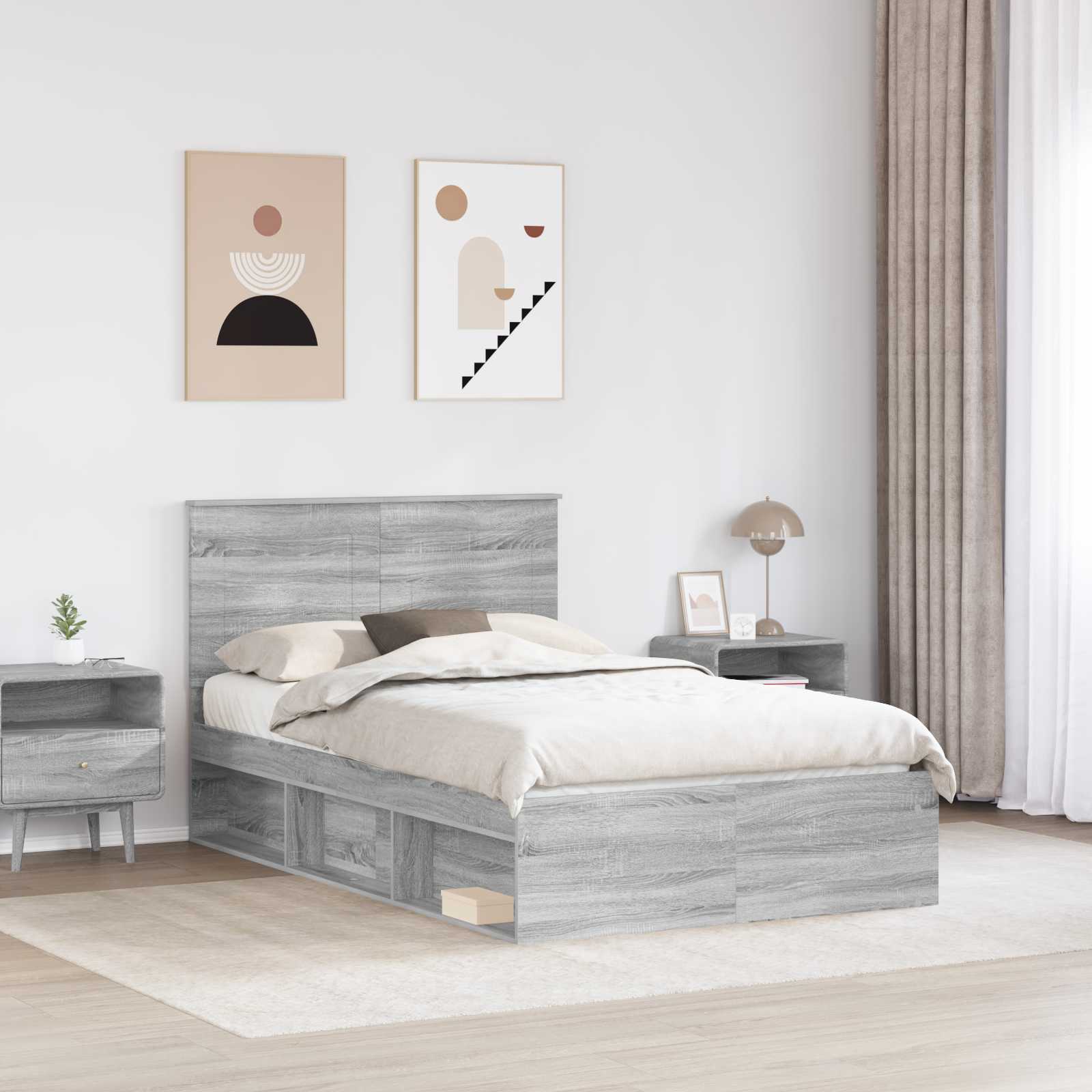 Cadre de lit uni gris en bois de pin massif, 120 x 190 cm - 3