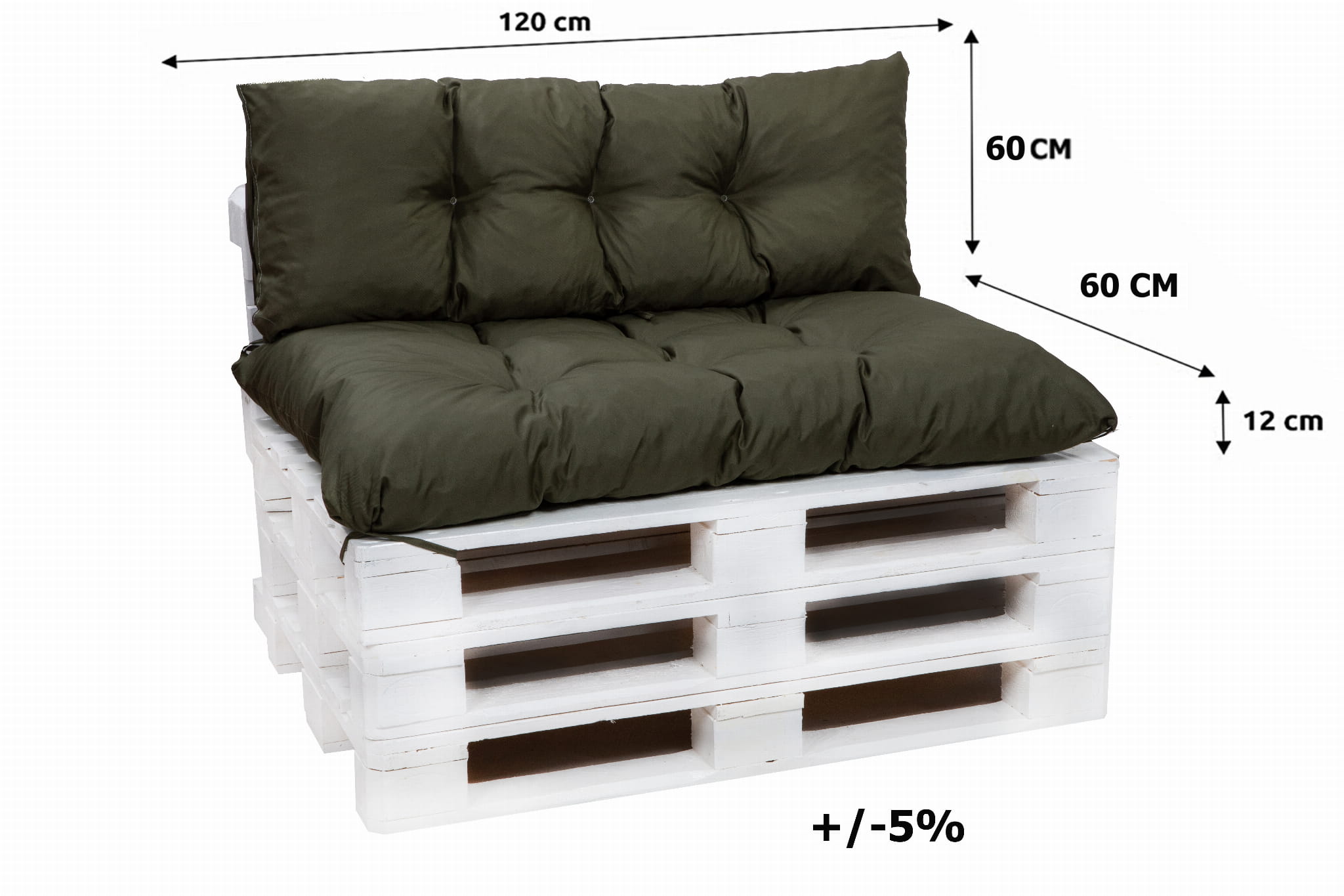 Poduszka ogrodowa na paletę 120x60x60cm poduszka na meble ogrodowe zielona, poduszka na balkon taras, poducha ogrodowa na meble z palet - 2