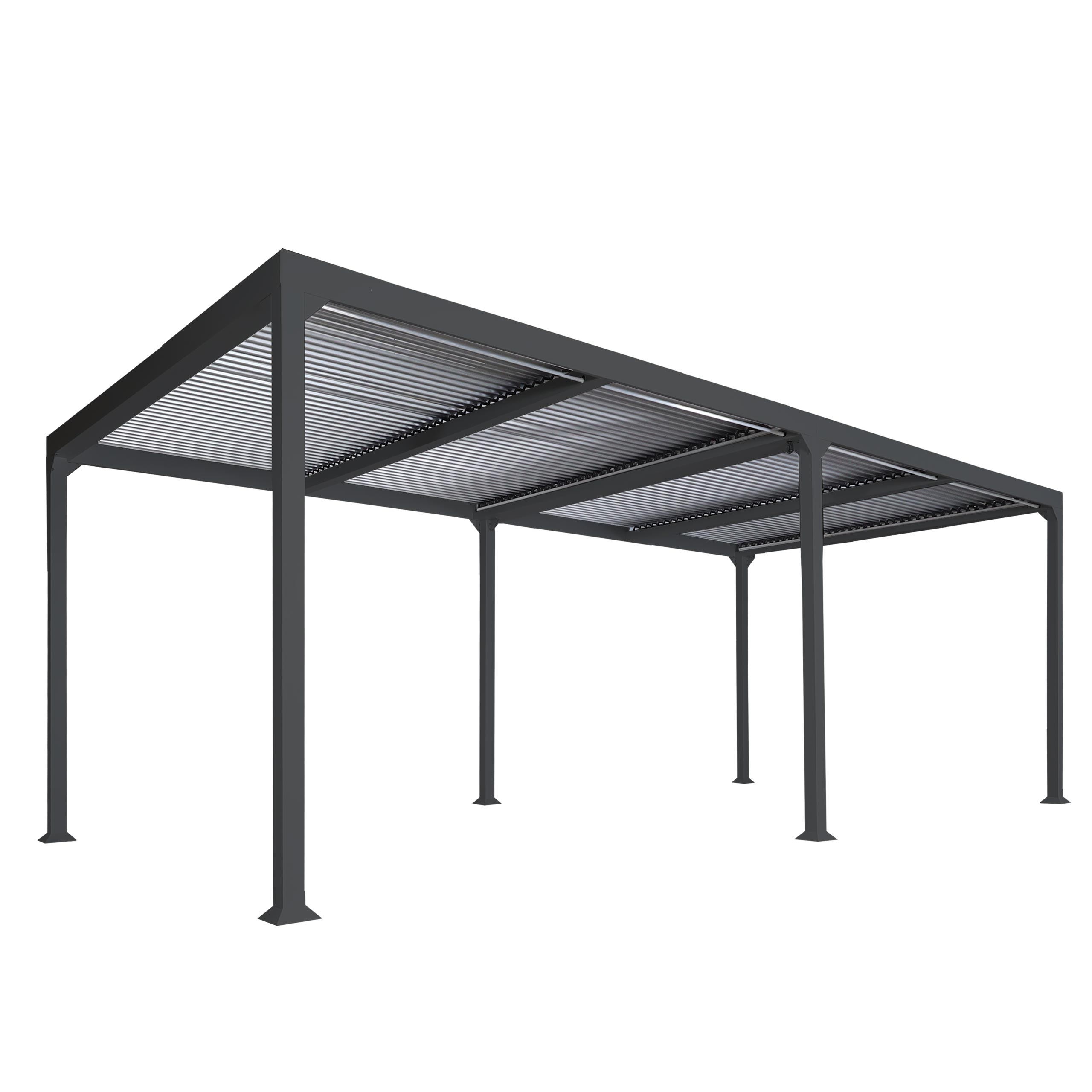 Aluminiowa pergola HWC-L41, zadaszenie tarasowe z listew, solidna 8cm metalowa rama 3x6m ~ antracyt