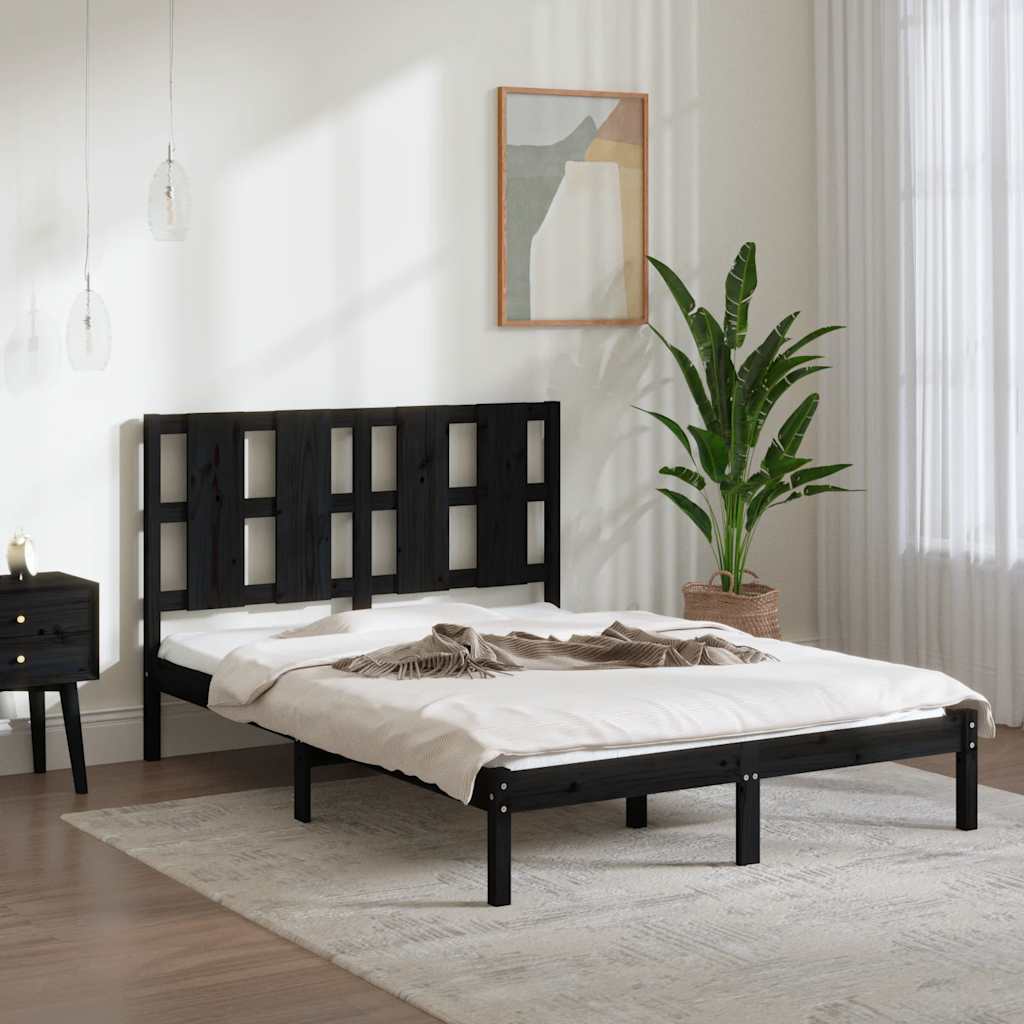 Łóżko Drewniane Czarne Rama Łóżka Ze Stelażem Drewniana Łóżko Do Sypialni Pokoju 140x190 cm