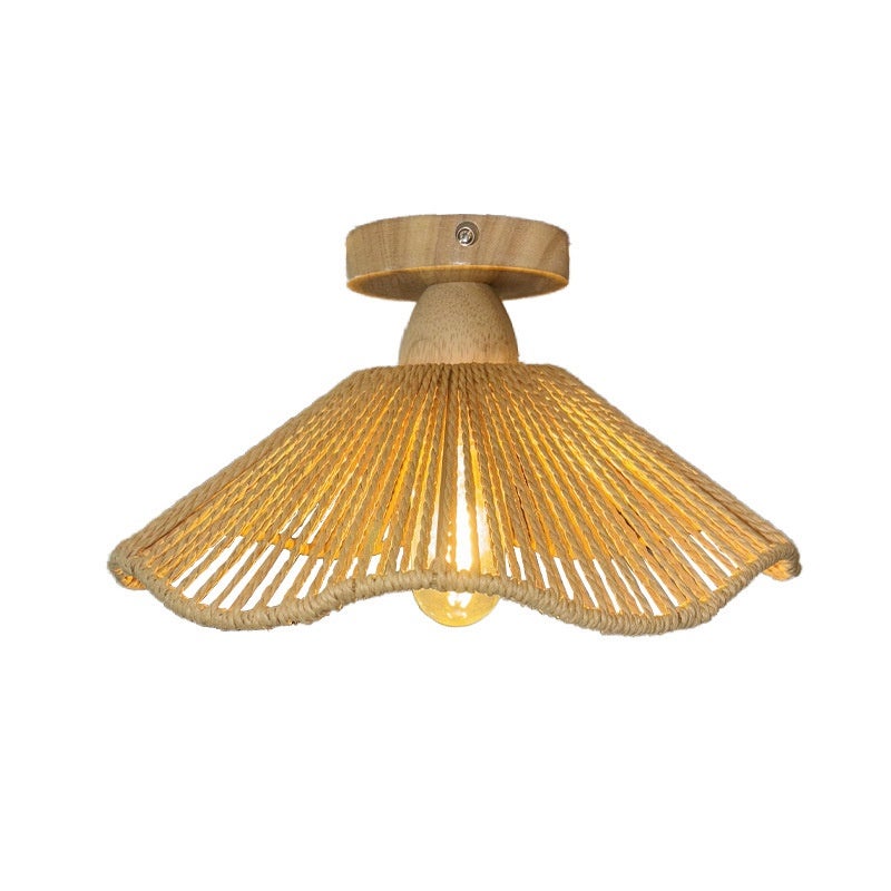 Lustre En Bambou Tressé Main - Plafonnier Vintage En Rotin 22cm, Douille E27, Pour Chambre, Couloir, Escalier