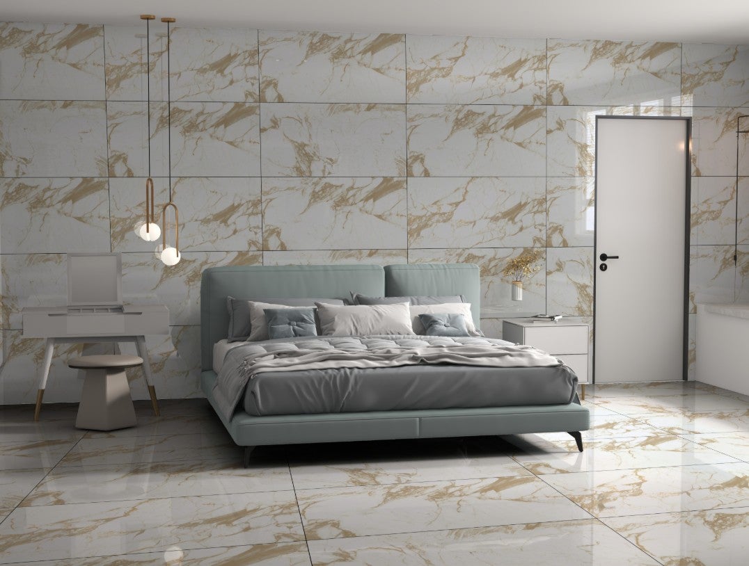 Carrelage sol/mur effet marbre brillant VENTURA GOLD L.120 x l.60cm - 4