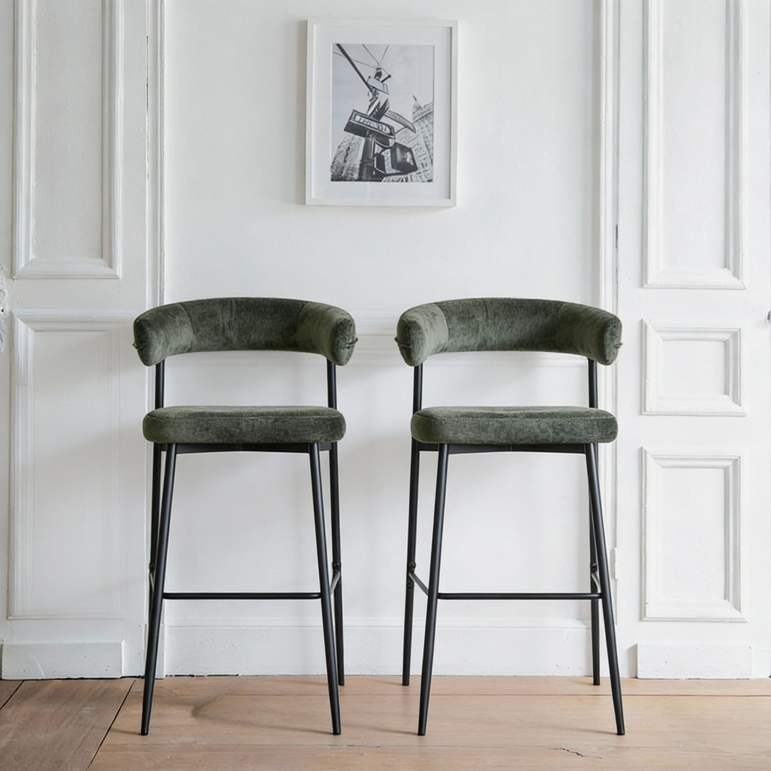 Lot de 2 tabourets de bar vert tissu THÉA - 3