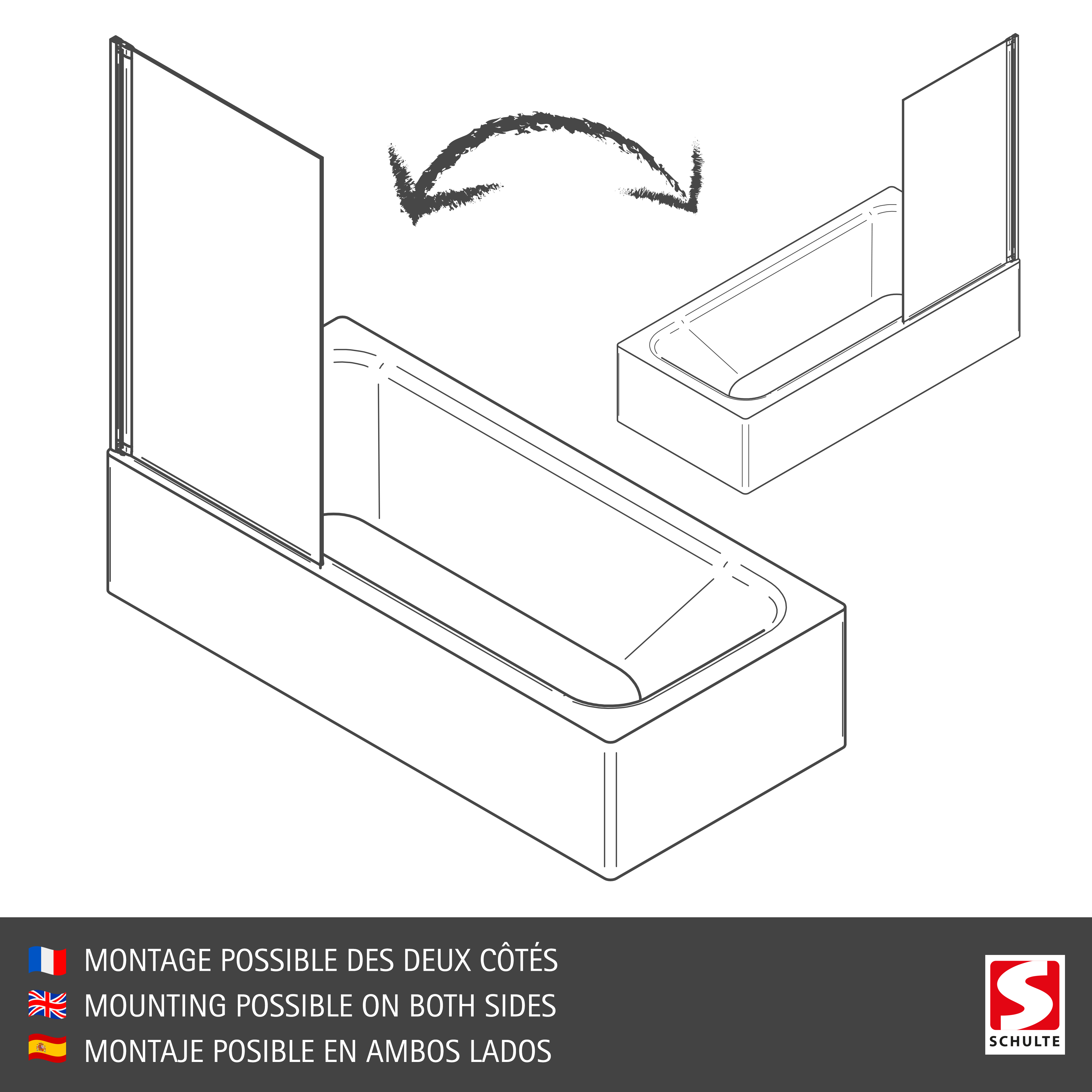Schulte pare-muret douche, 90x120 cm, paroi de baignoire fixe, paroi de douche, pare-baignoire, anticalcaire, verre 5 mm, transparent, noir, Capri - 7