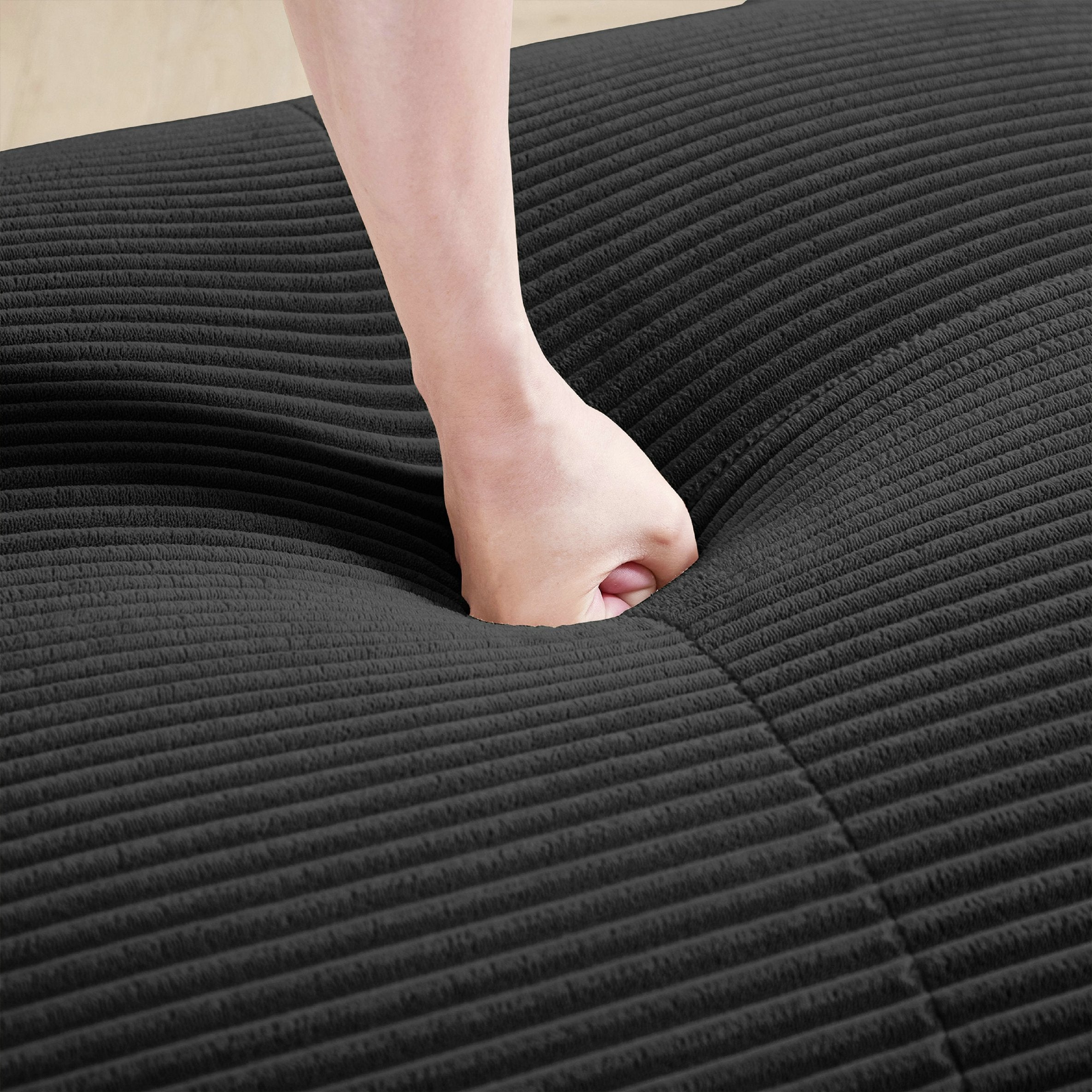 Canapé d\'angle modulable 3 places, antidérapant et adapté aux animaux, pieds élargis – tissu velours côtelé respirant – Noir - 9