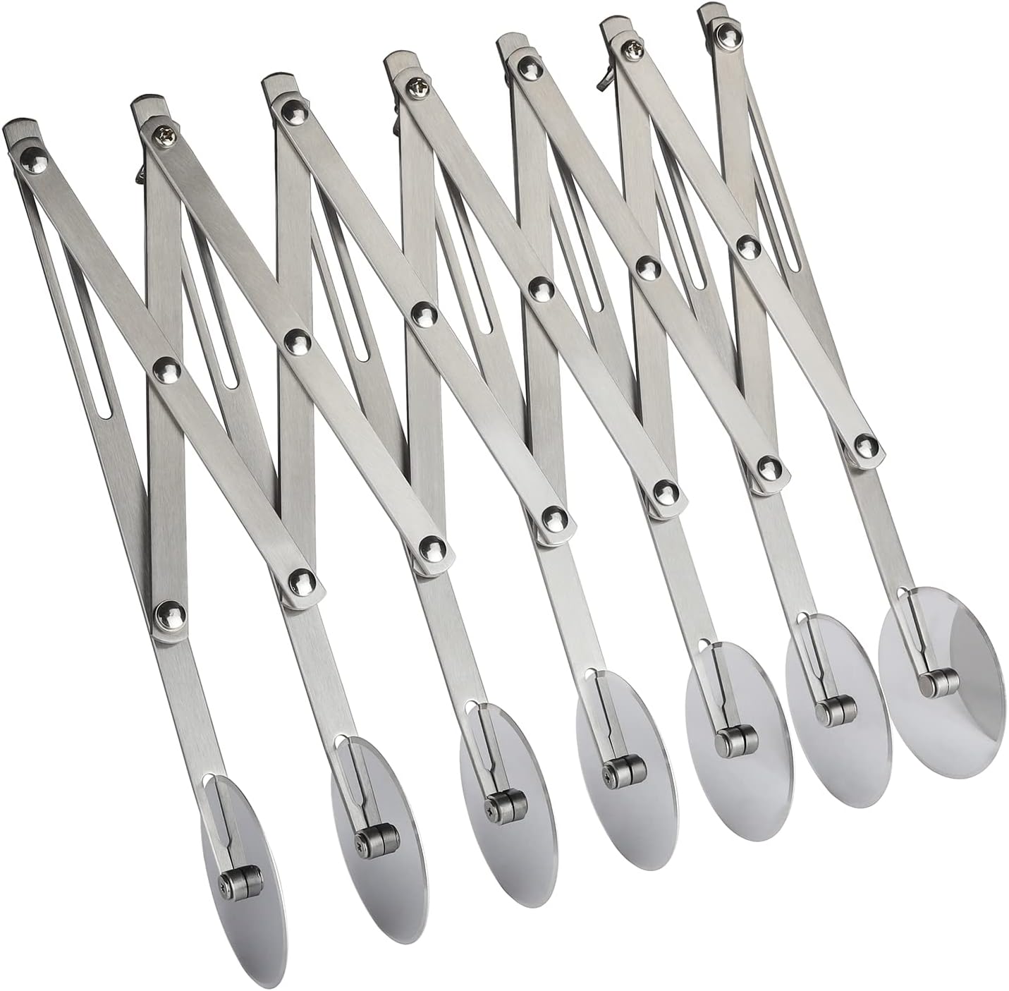 Regulowany siedmiokołowy nóż do pizzy – do krojenia pizzy, ciasta na ciasteczka i nie tylko – srebrny – 1 sztuka