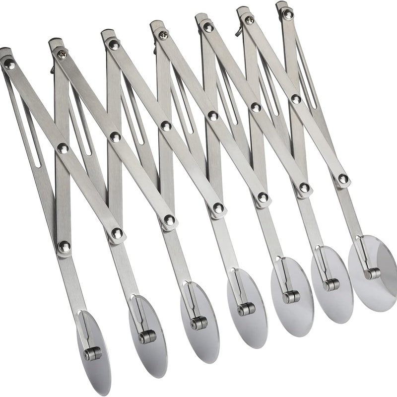 Regulowany siedmiokołowy nóż do pizzy – do krojenia pizzy, ciasta na ciasteczka i nie tylko – srebrny – 1 sztuka