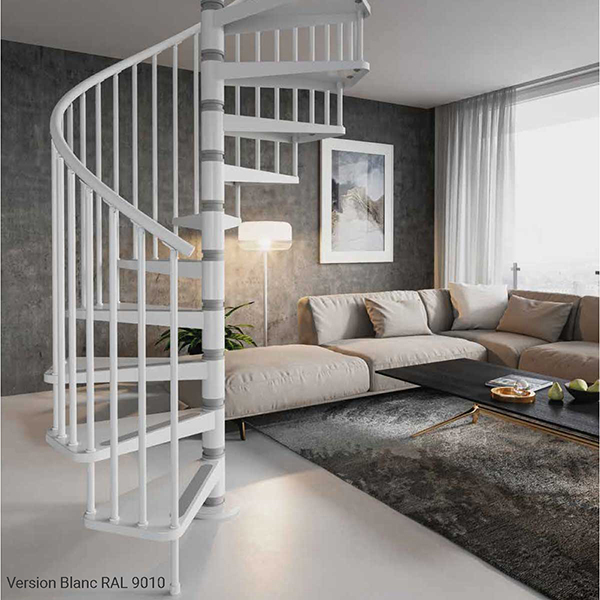 Escalier colimaçon métal 16 marches - Hauteur à franchir 3.36 à 3.68m - Diamètre 120cm - Blanc - GAMIA120/BB-16 - 4